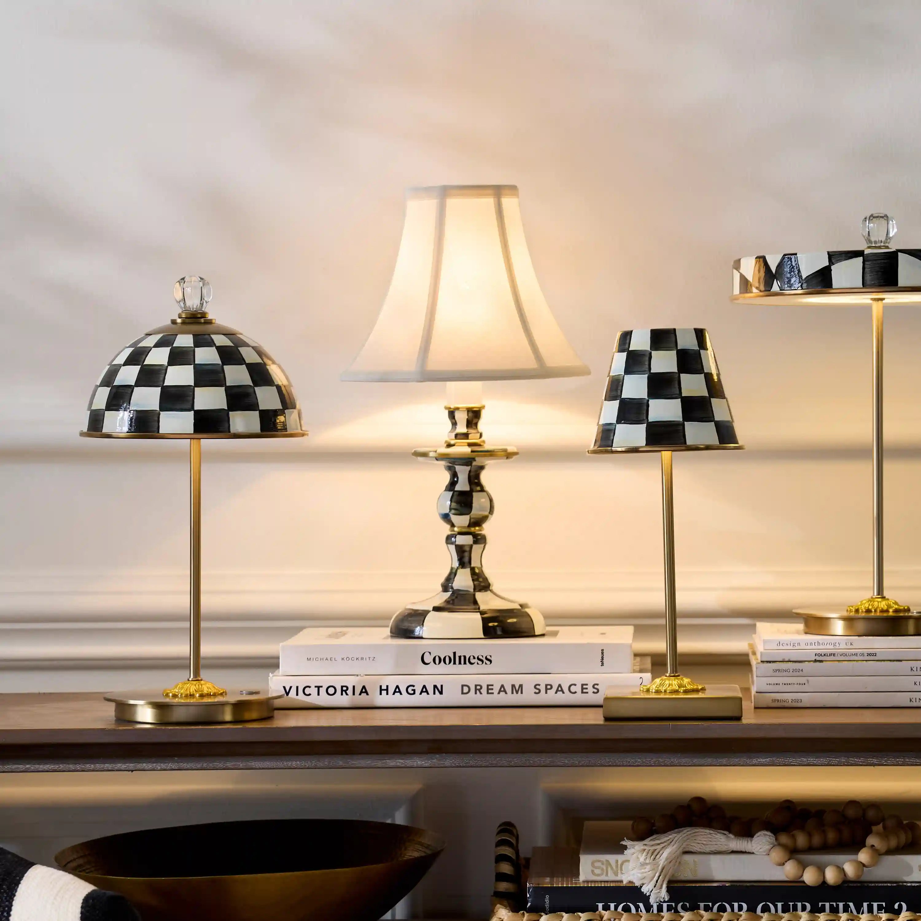 Emerald Check Candlestick Lamp
