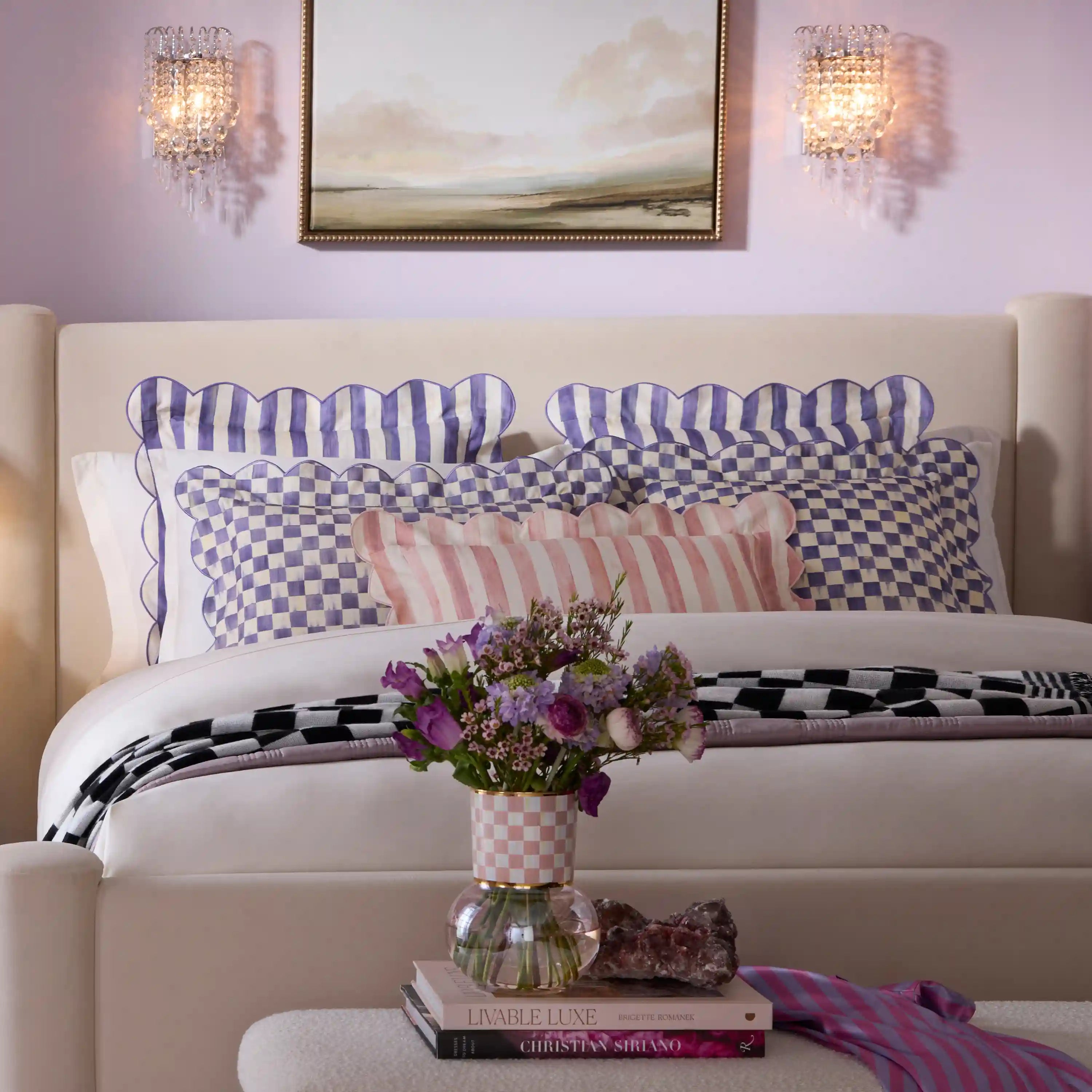 Rosy Check Reversible Scalloped Lumbar Throw Pillow