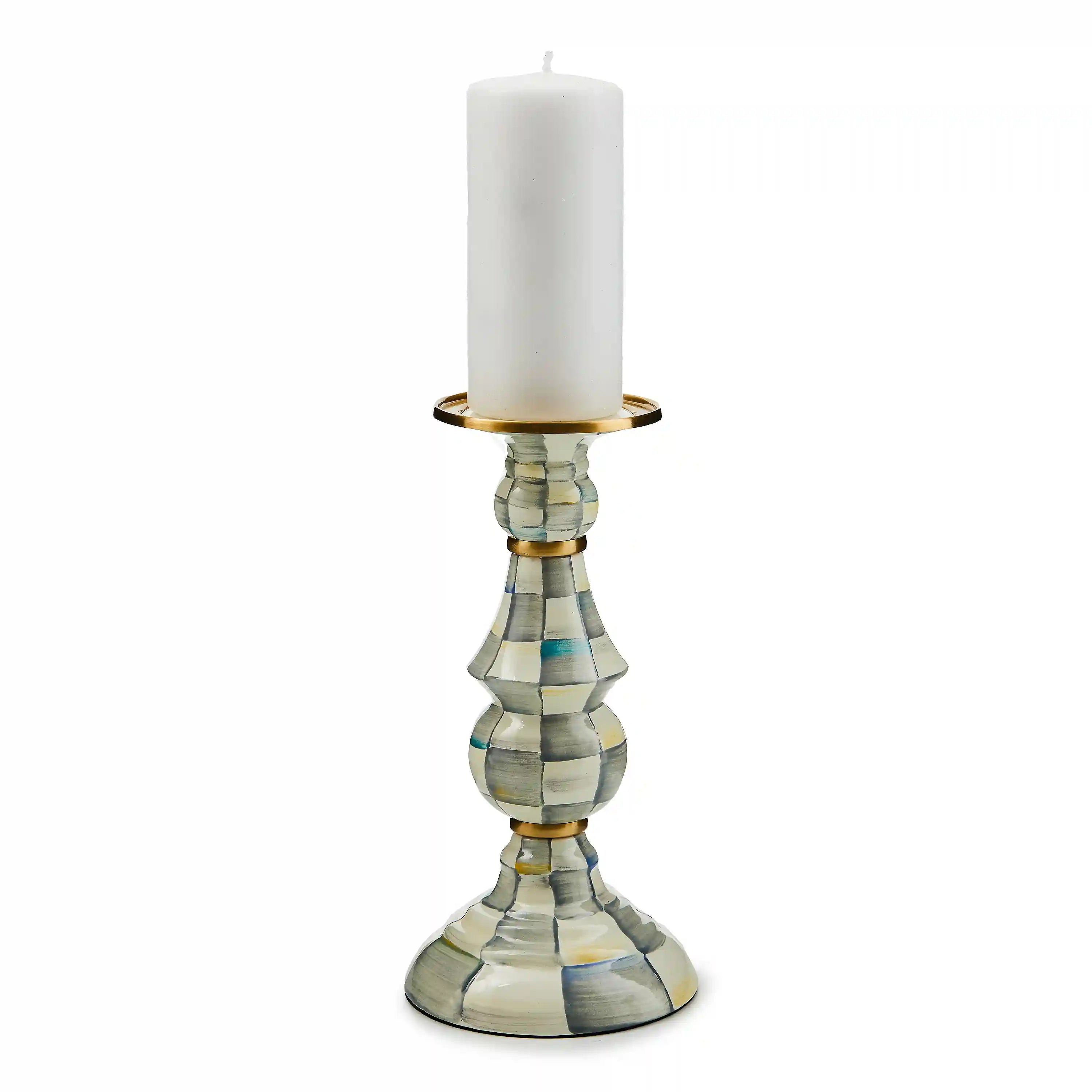 Mocha Check Large Pillar Candlestick
