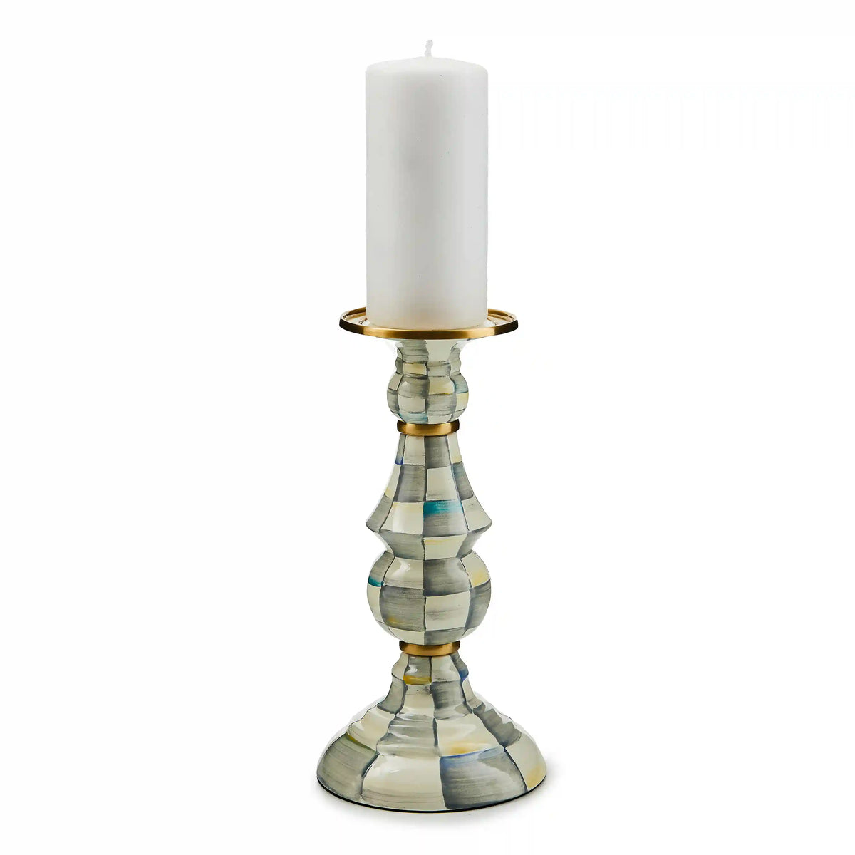 Violet Check Large Pillar Candlestick