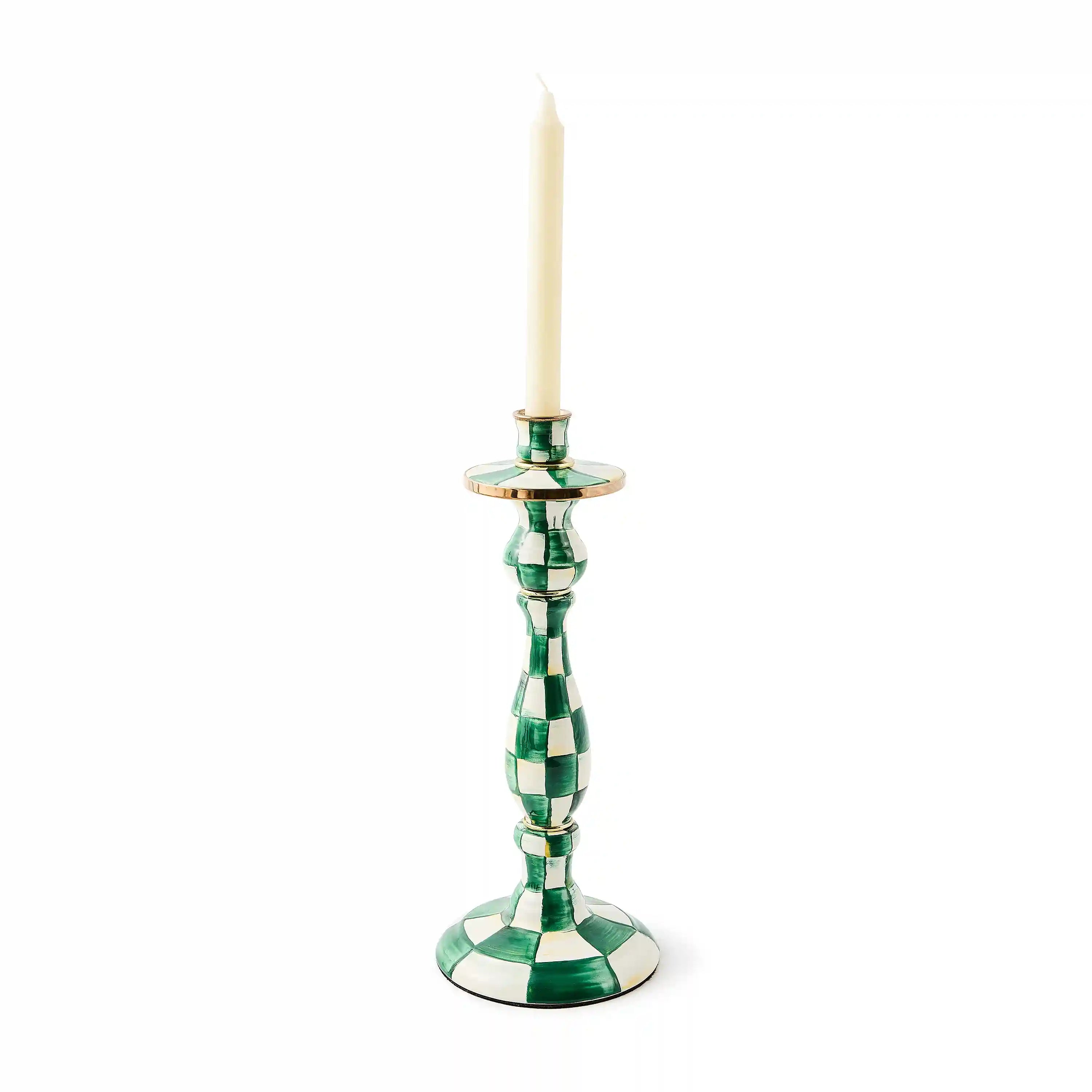 Emerald Check Large Candlestick