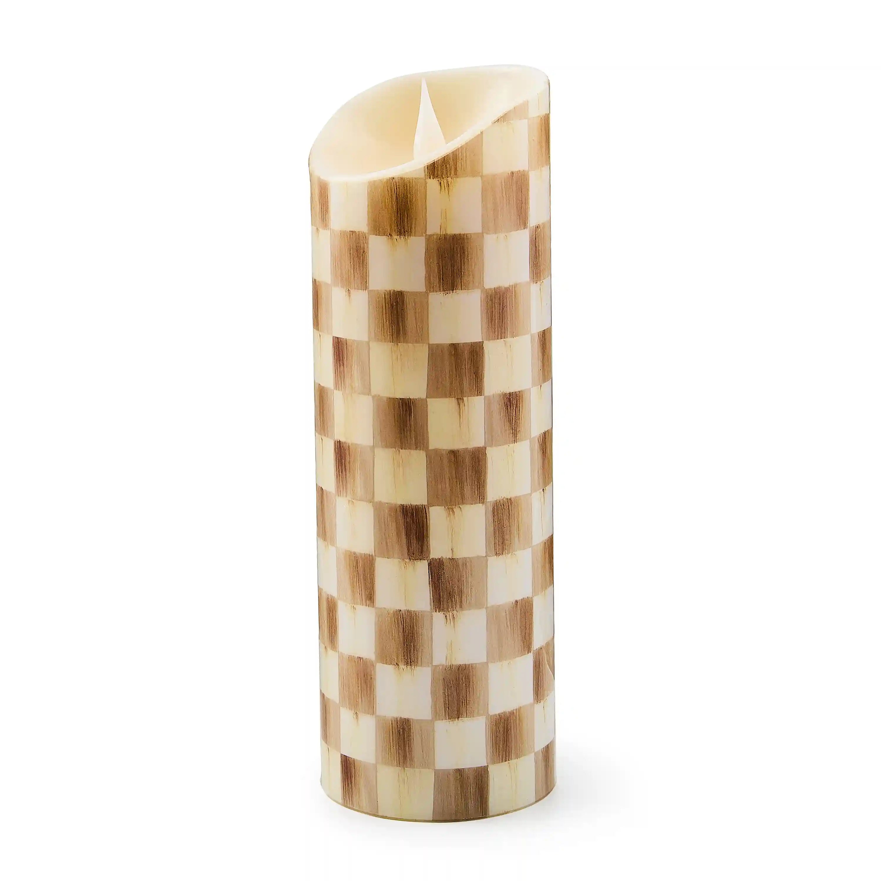 Mocha Check Flameless 7" Pillar Candle