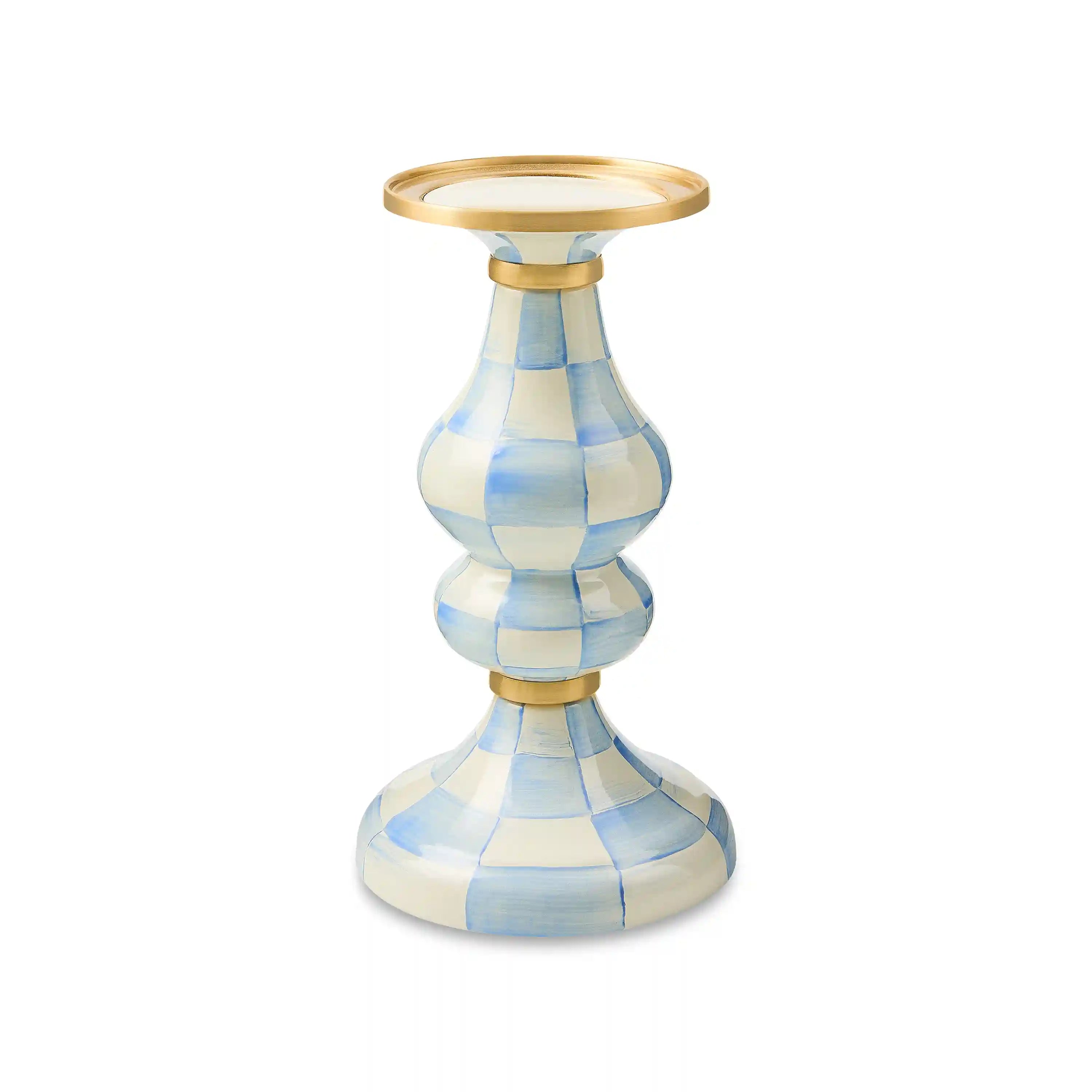 Emerald Check Large Pillar Candlestick