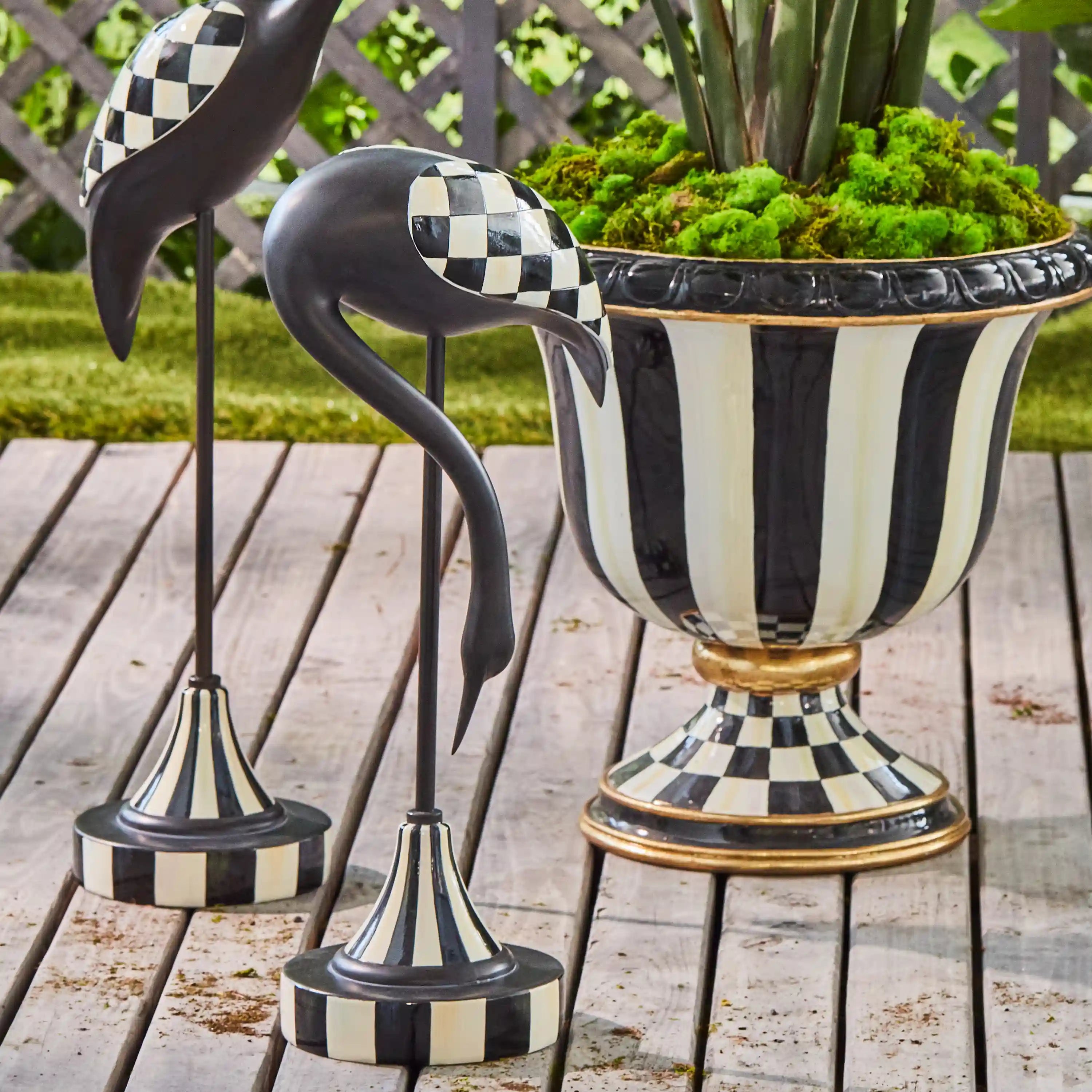 Violet Check Pedestal Urn
