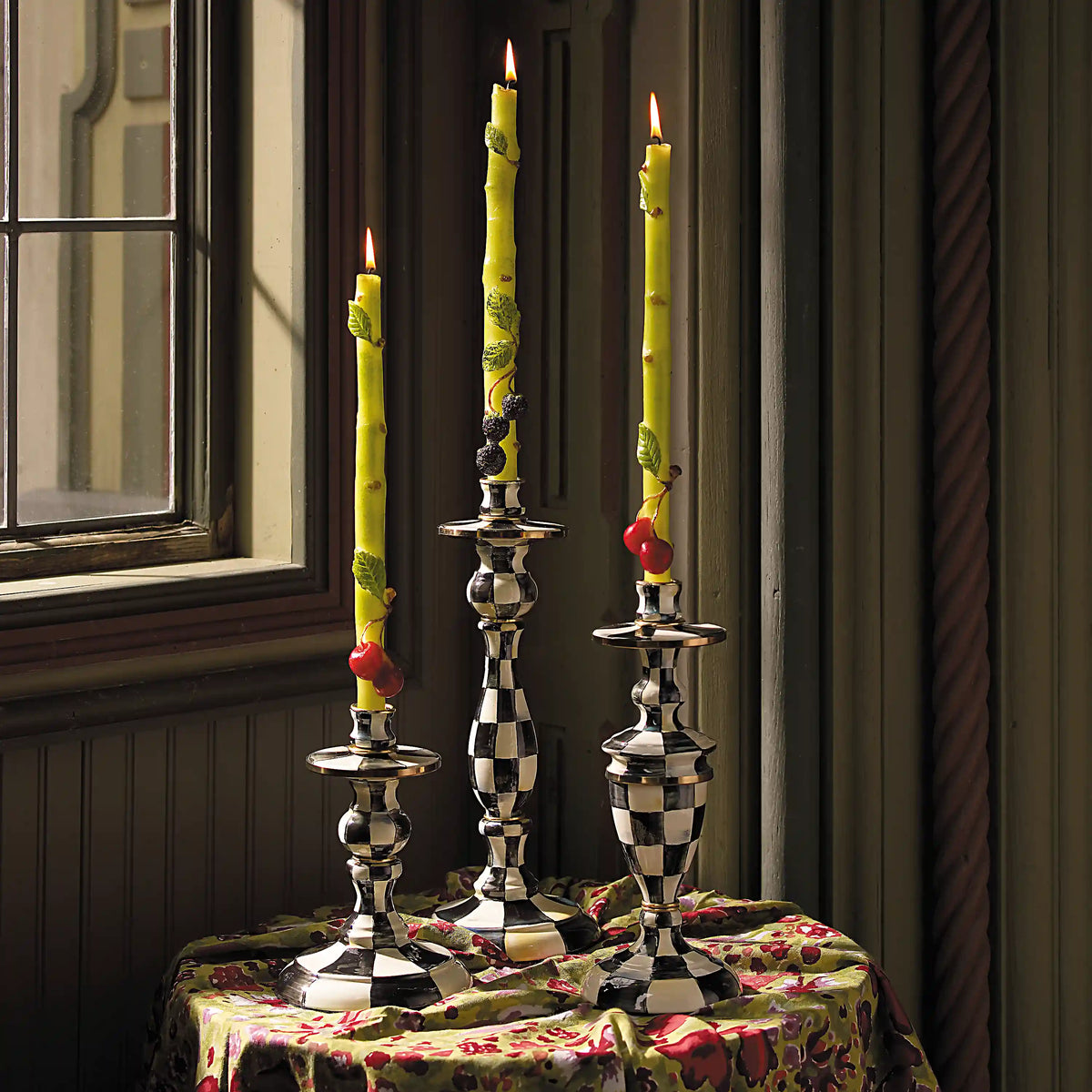 Emerald Check Large Candlestick