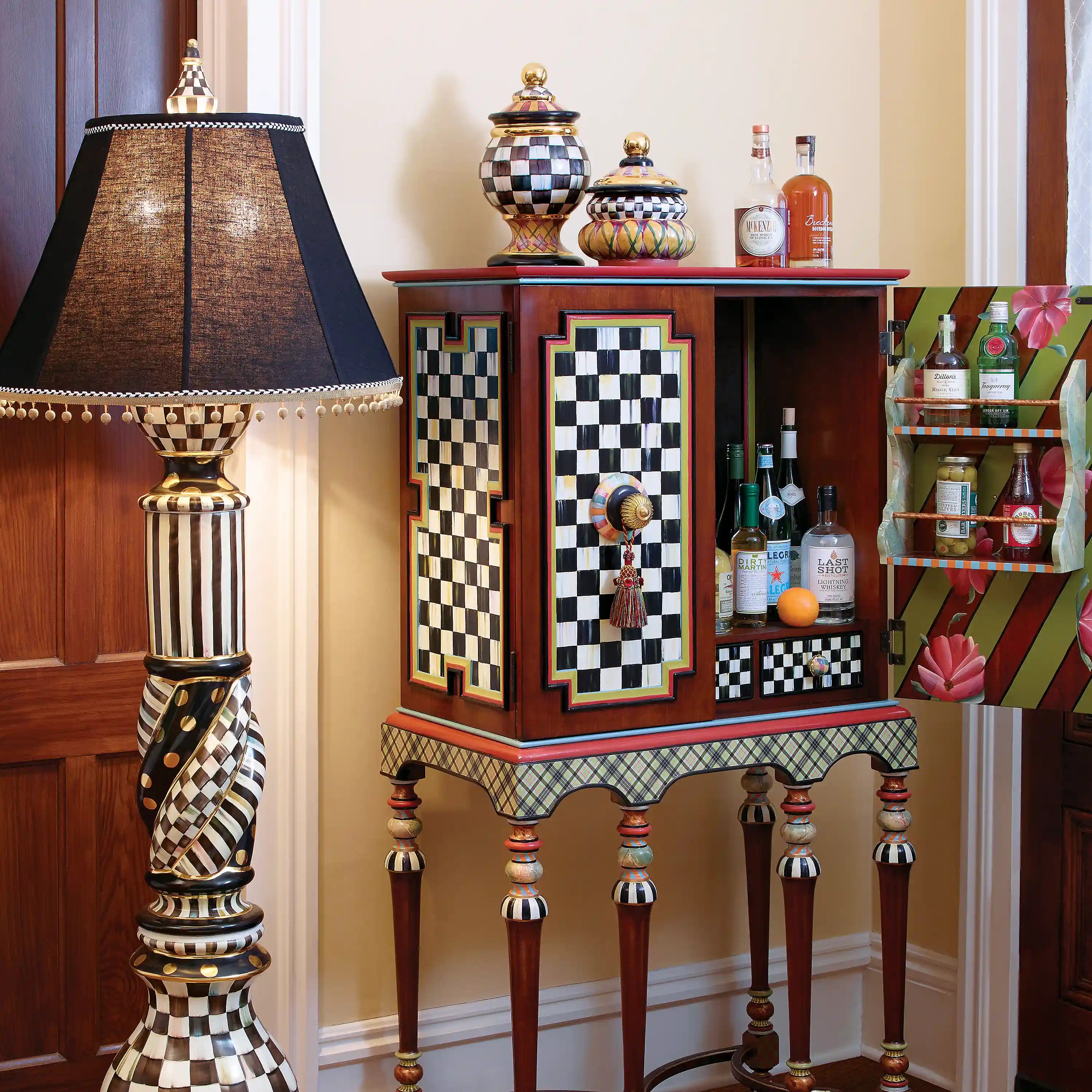 Mocha Check Ceramic Floor Lamp