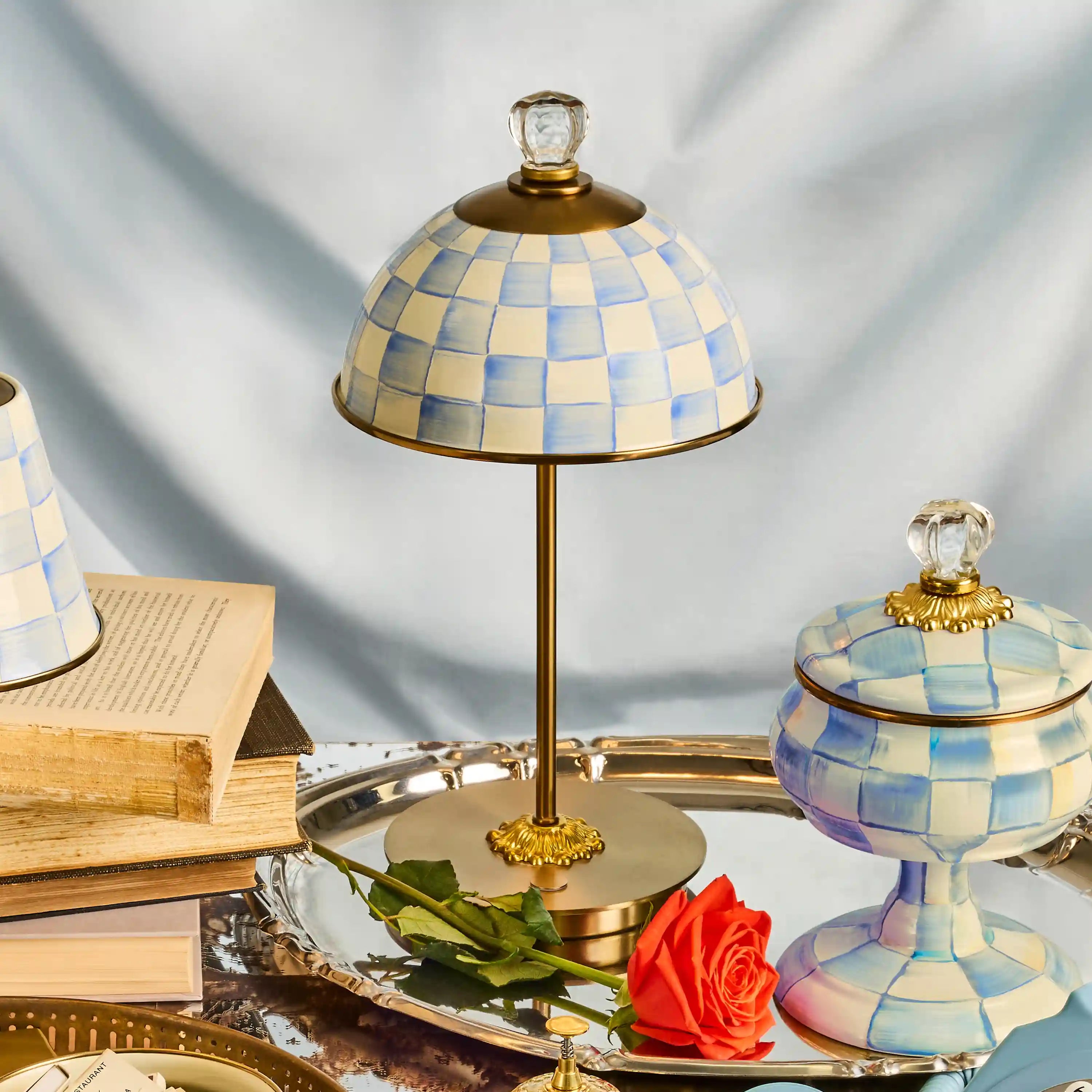 Courtly Check LED Rechargeable Dome Table Lamp