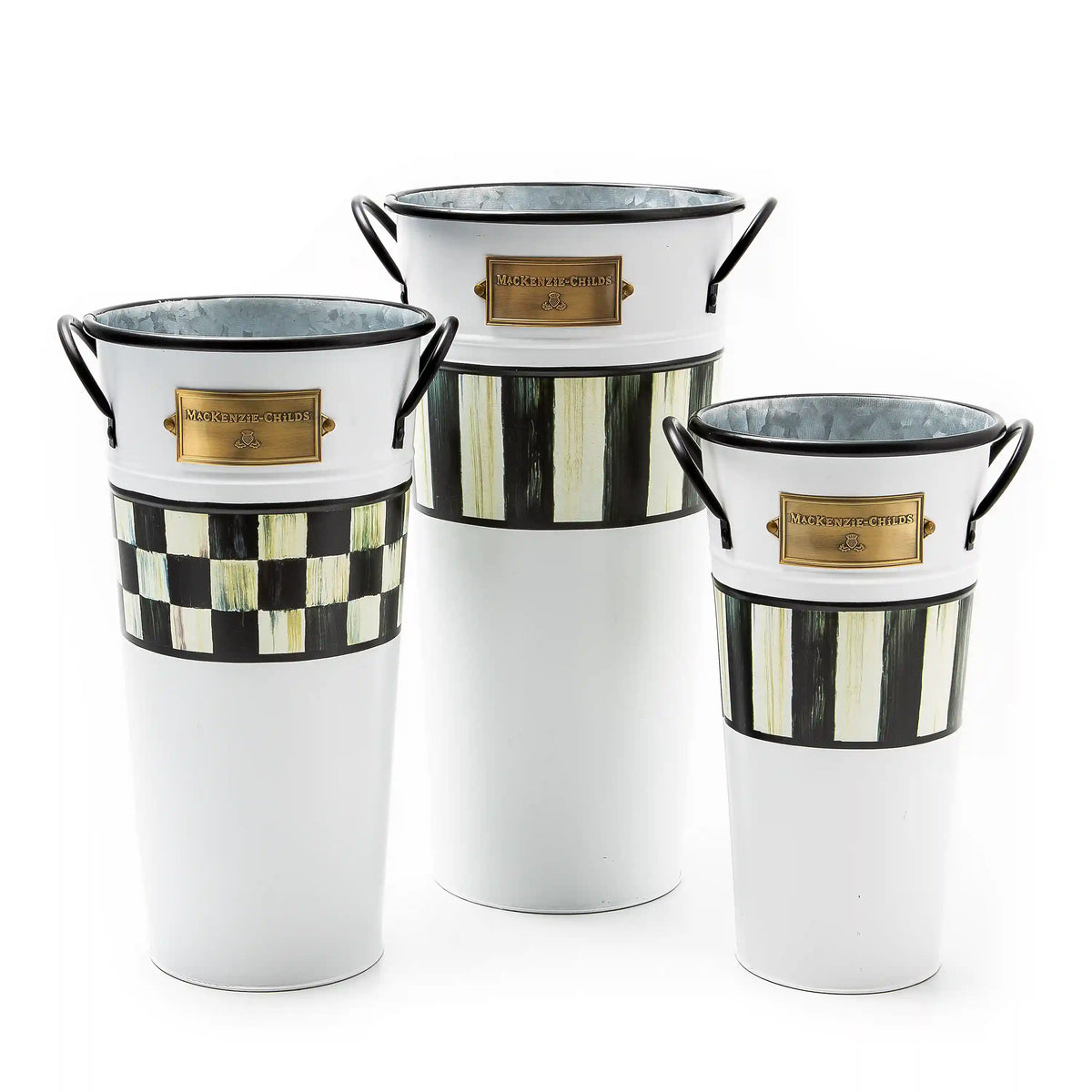 Rosy Stripe Flower Buckets, Set of 3