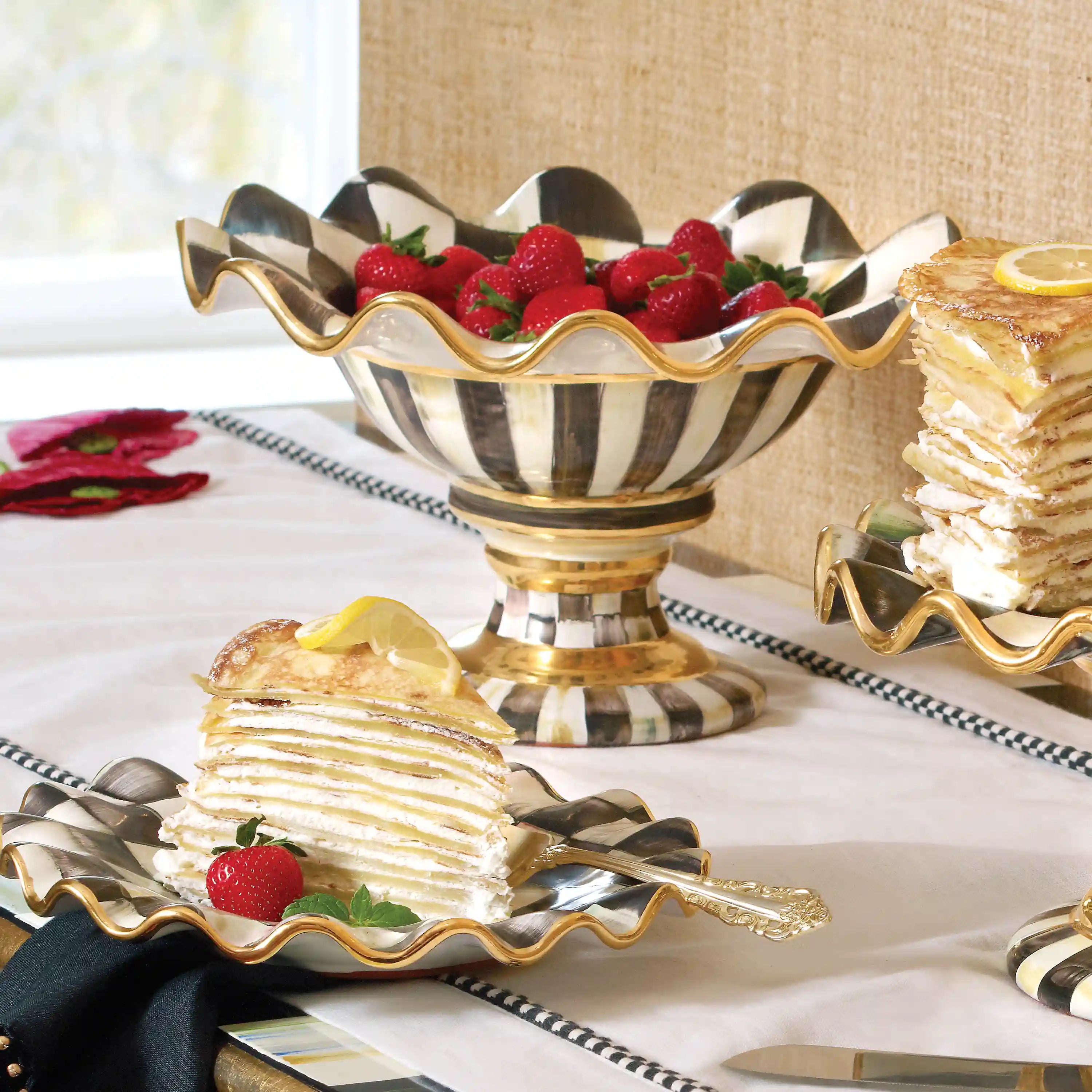Mocha Check Ceramic Compote