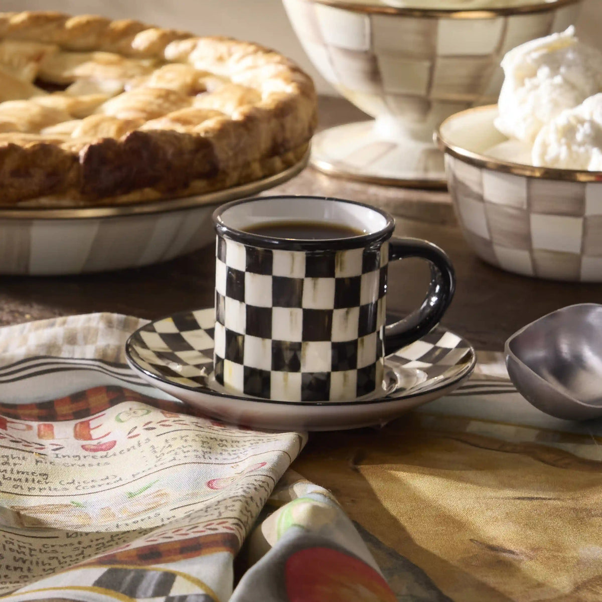 Rosy Check Espresso Cup & Saucer, Set of 2