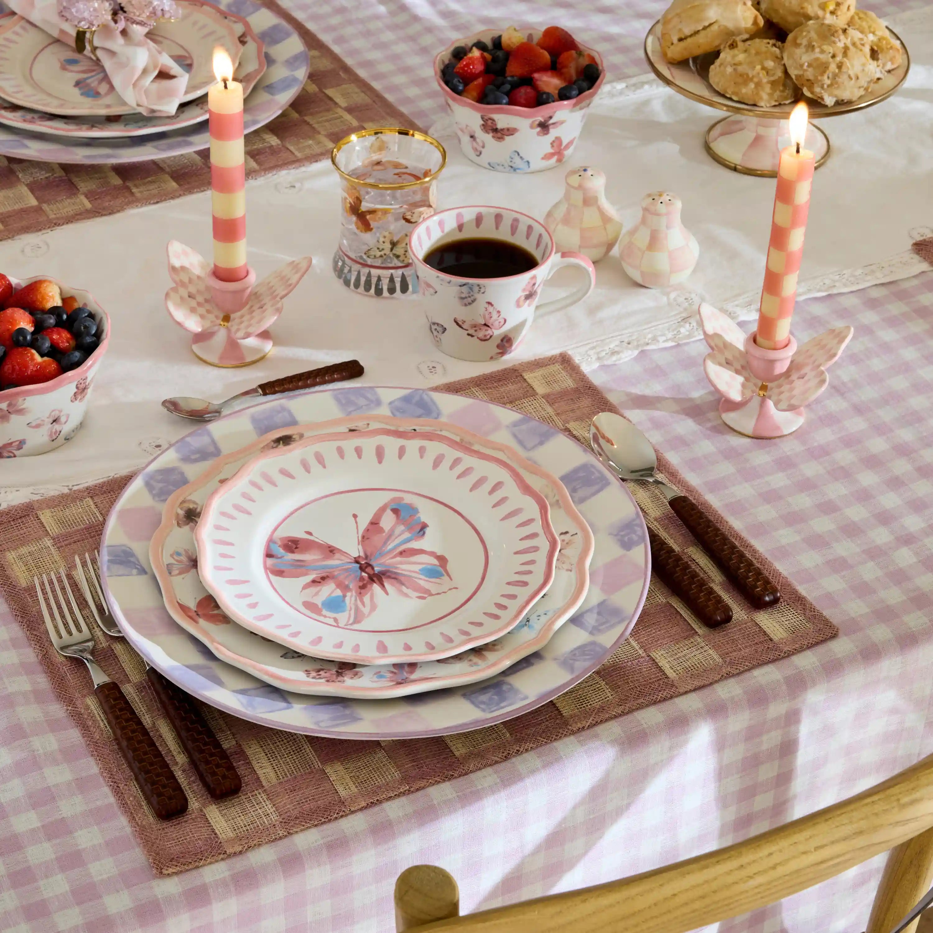 Rosy Check Butterfly Candle Holders, Set of 2