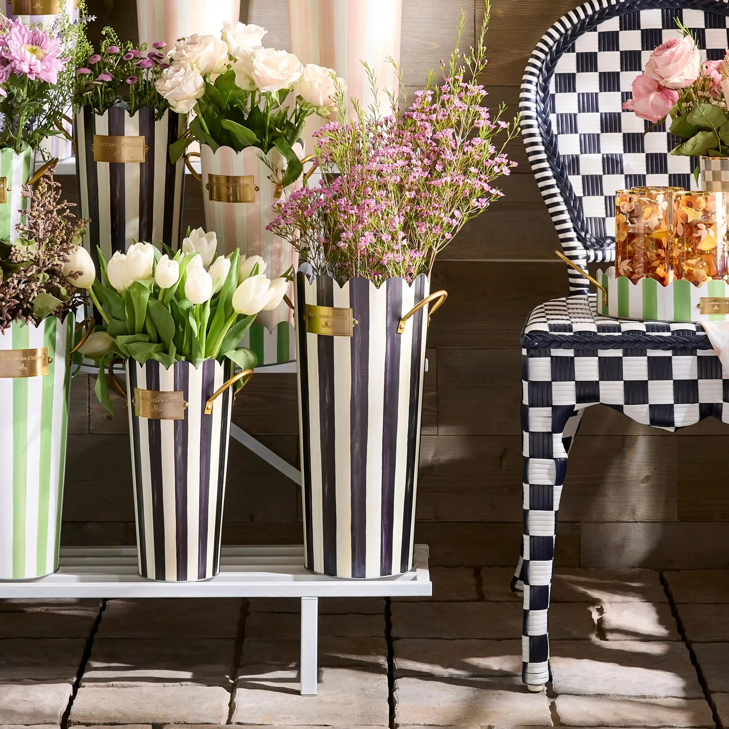 Courtly Stripe Flower Buckets, Set of 3