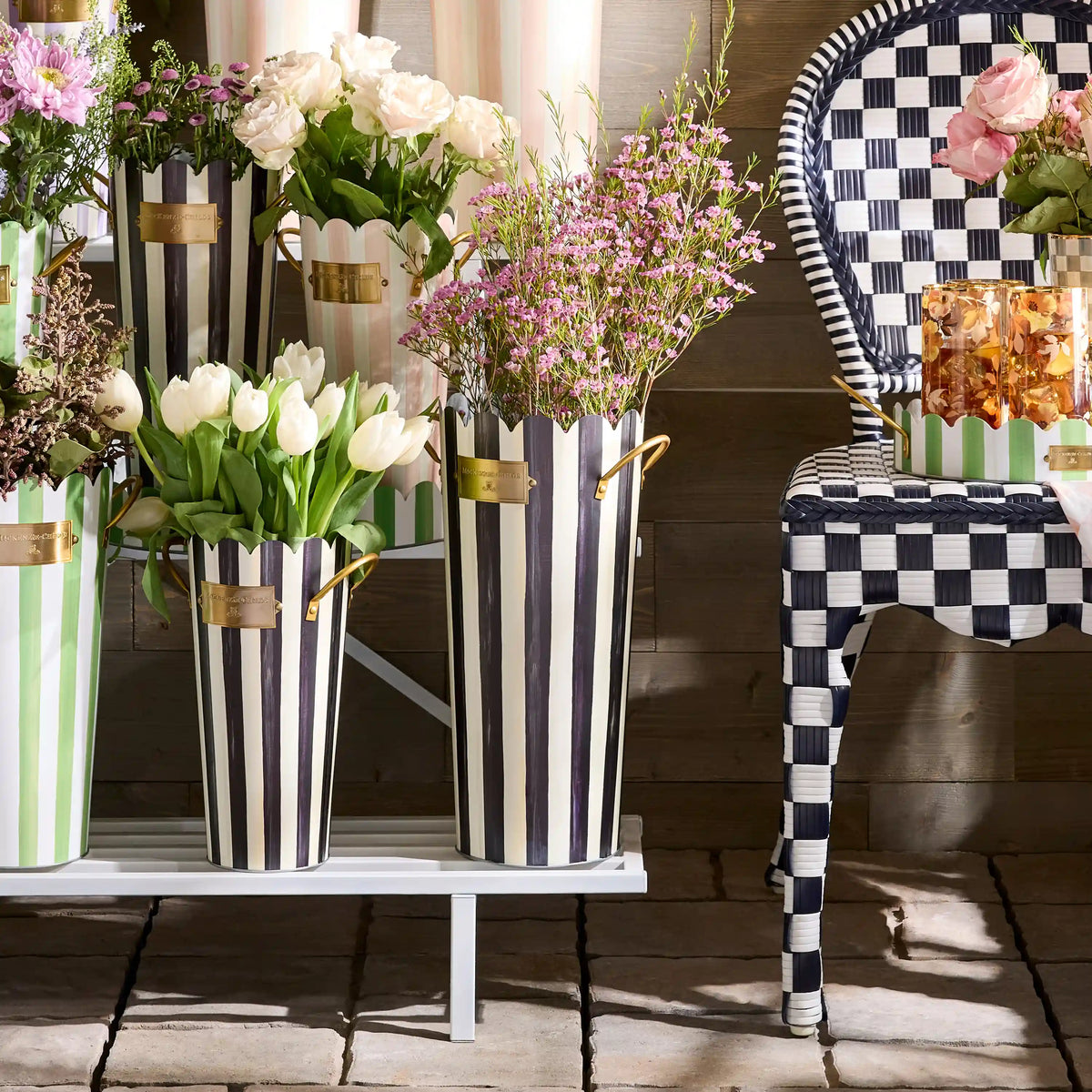 Violet Stripe Flower Buckets, Set of 3