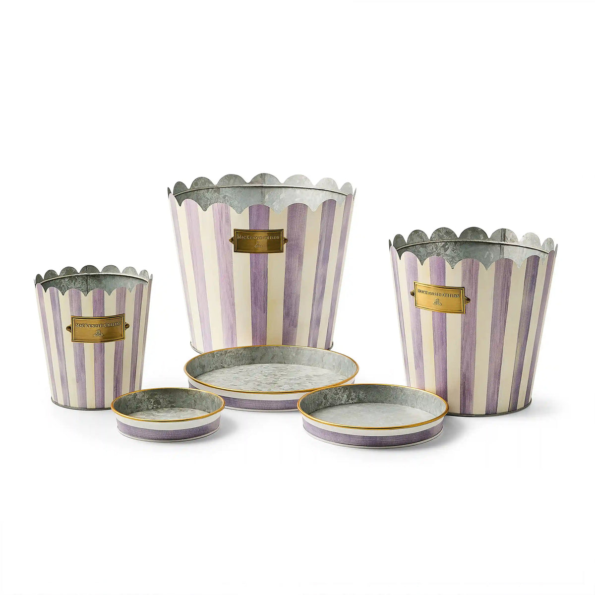 Courtly Stripe Pots & Saucers, Set of 3