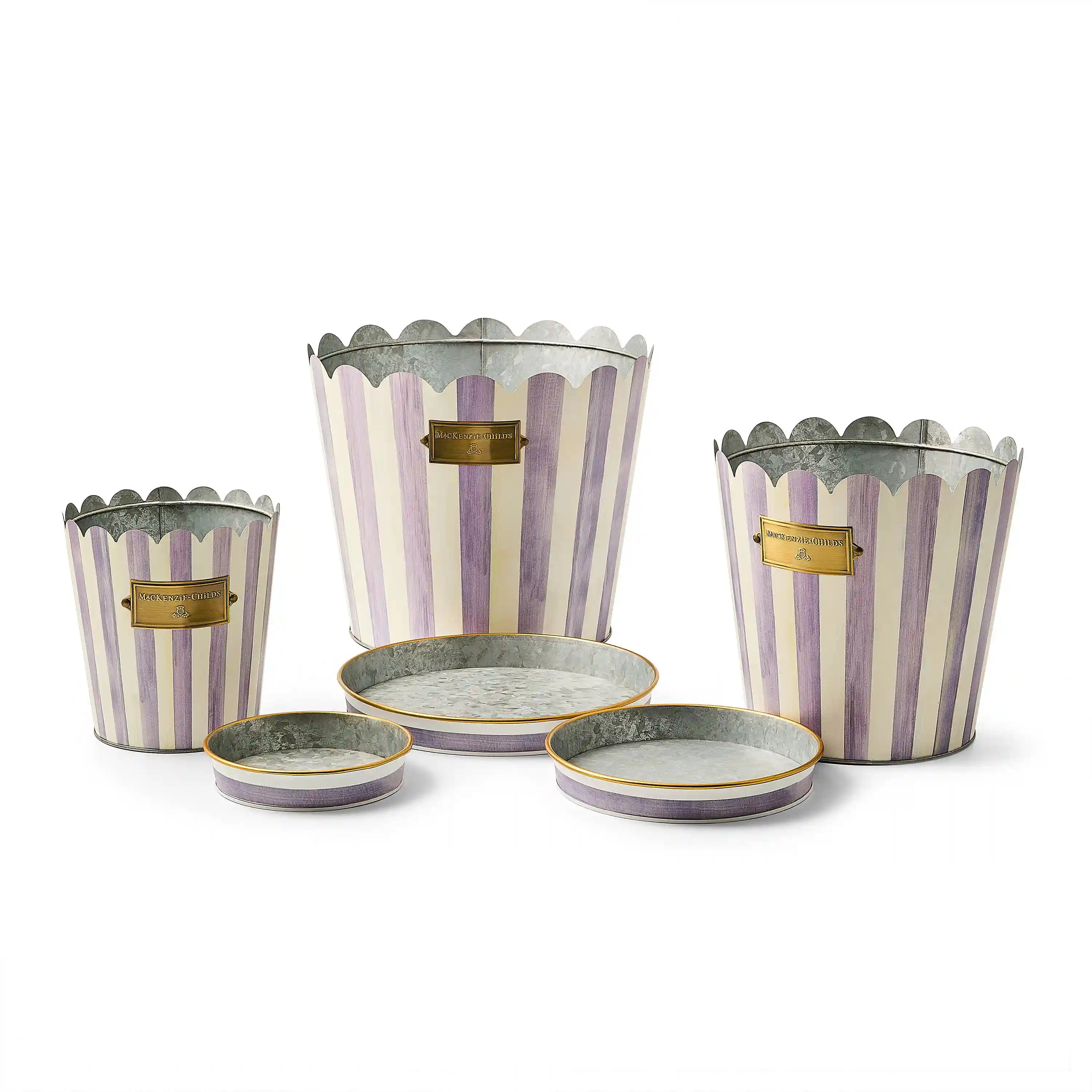 Violet Stripe Pots & Saucers, Set of 3