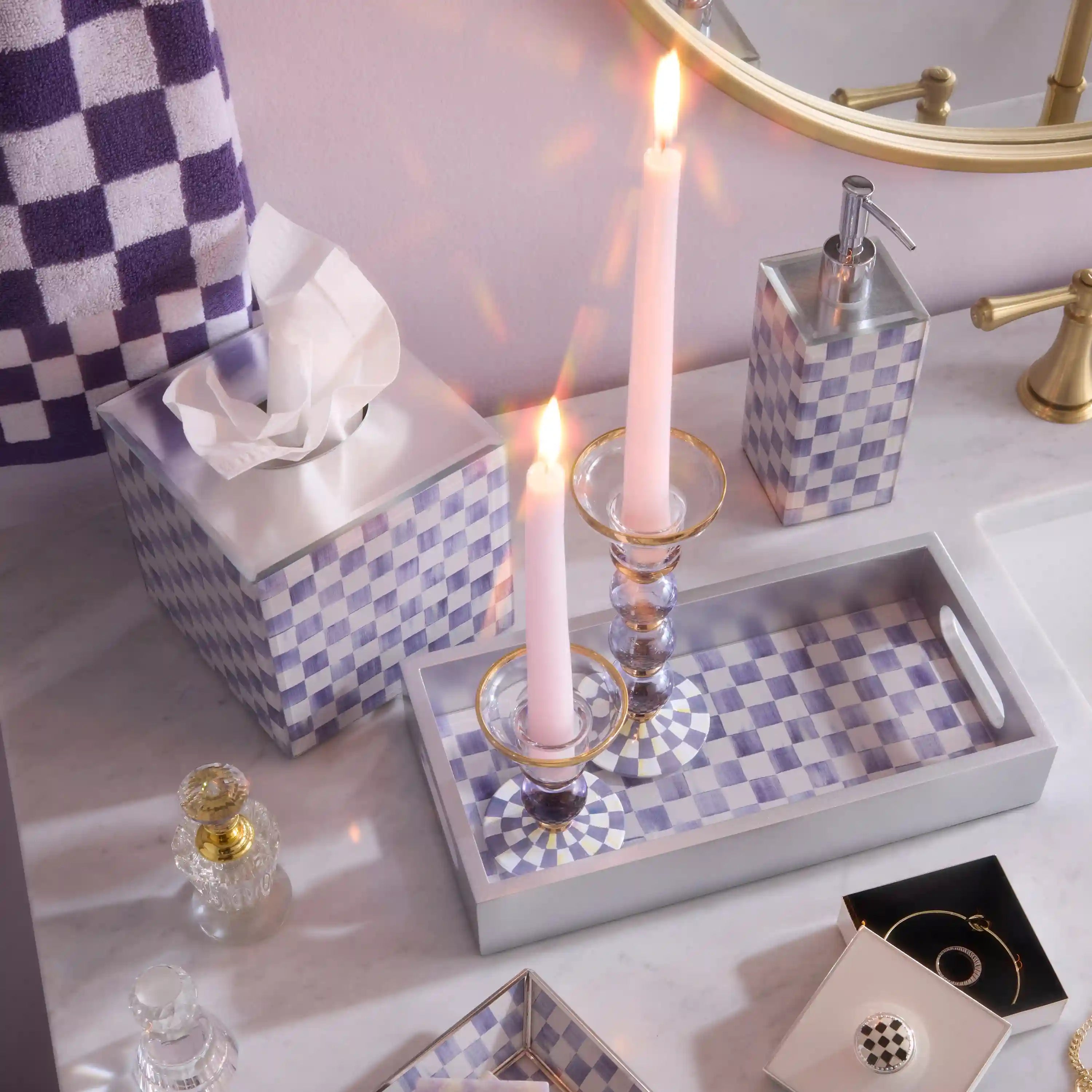 Sterling Check Large Glass Candlestick