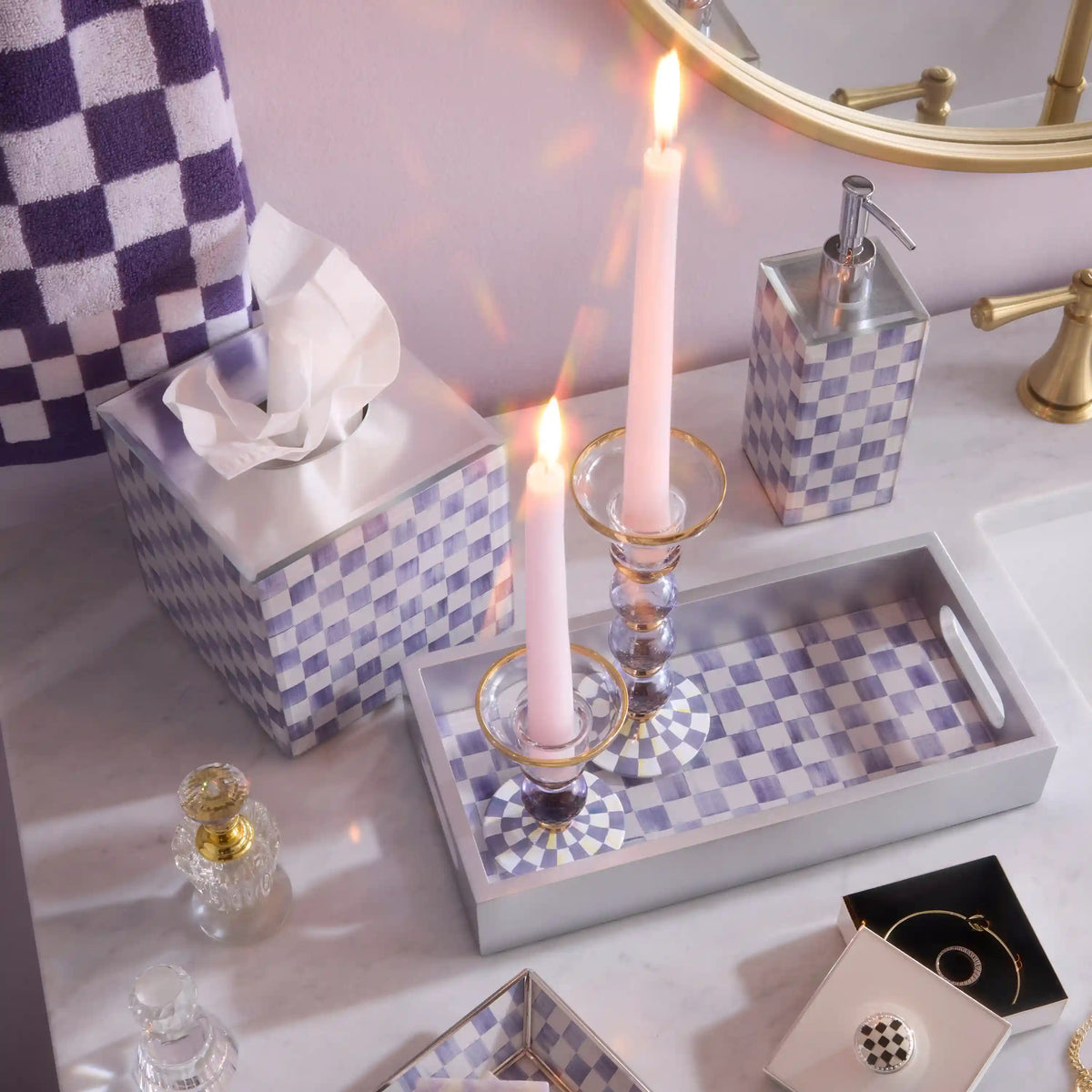 Courtly Check Small Glass Candlestick