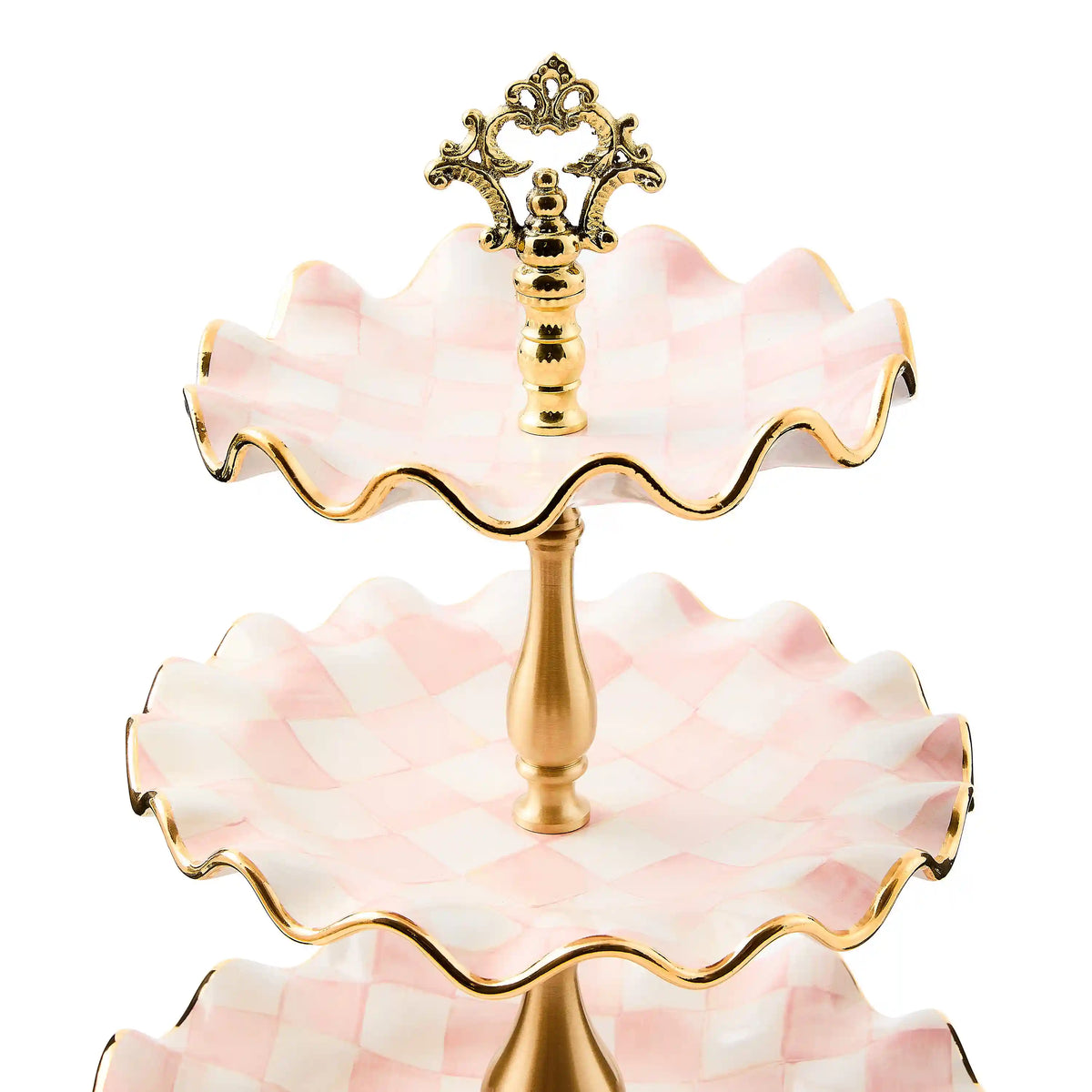 Violet Check Ceramic Three Tier Sweet Stand