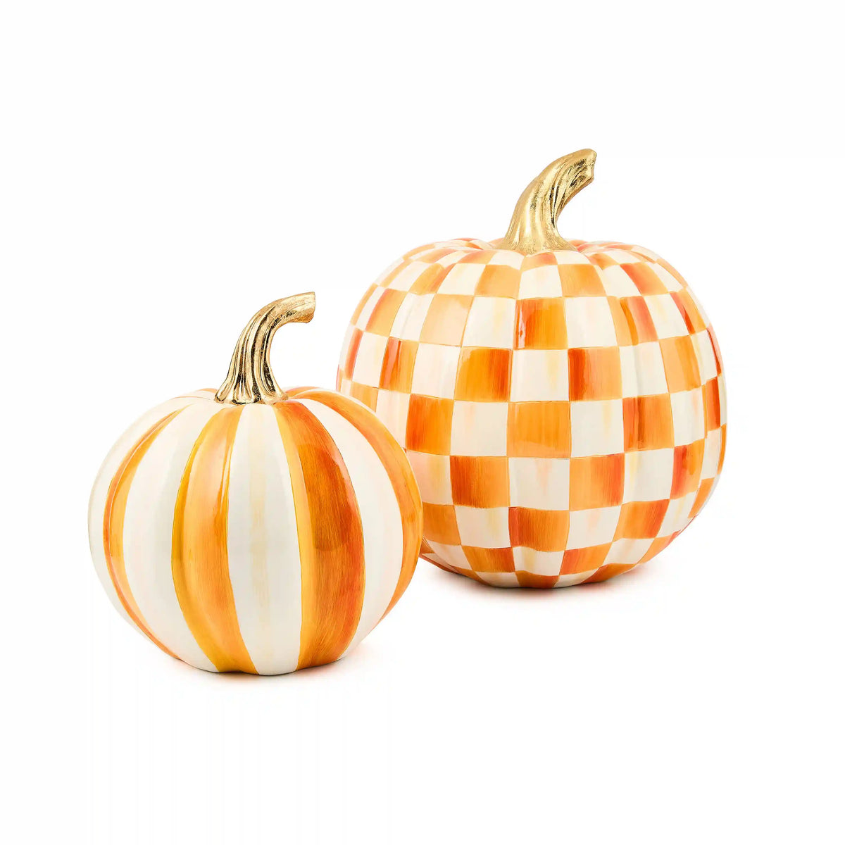 Classic Mocha Stripe Small & Check Medium Pumpkin Set