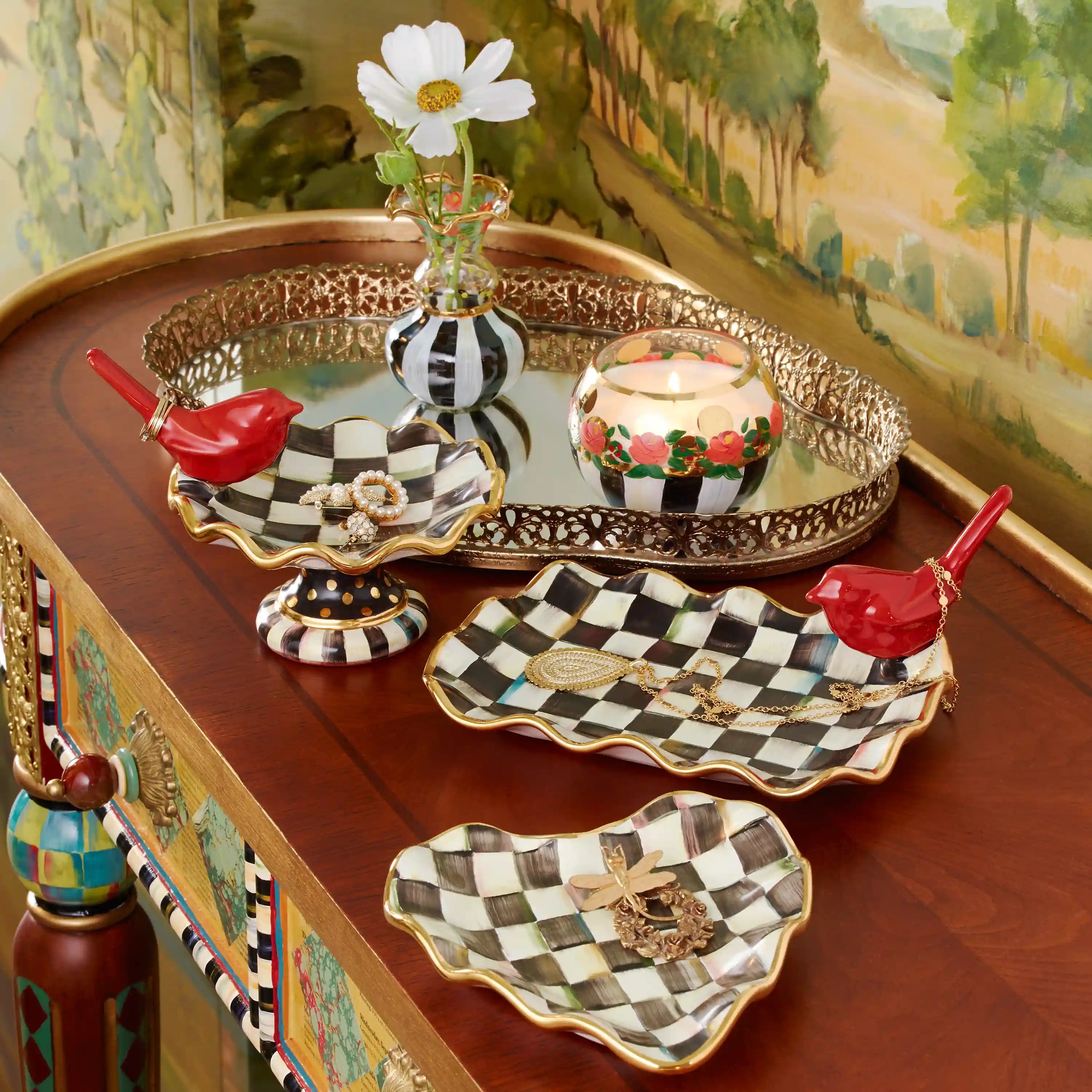 Mocha Check Ceramic Heart Plate