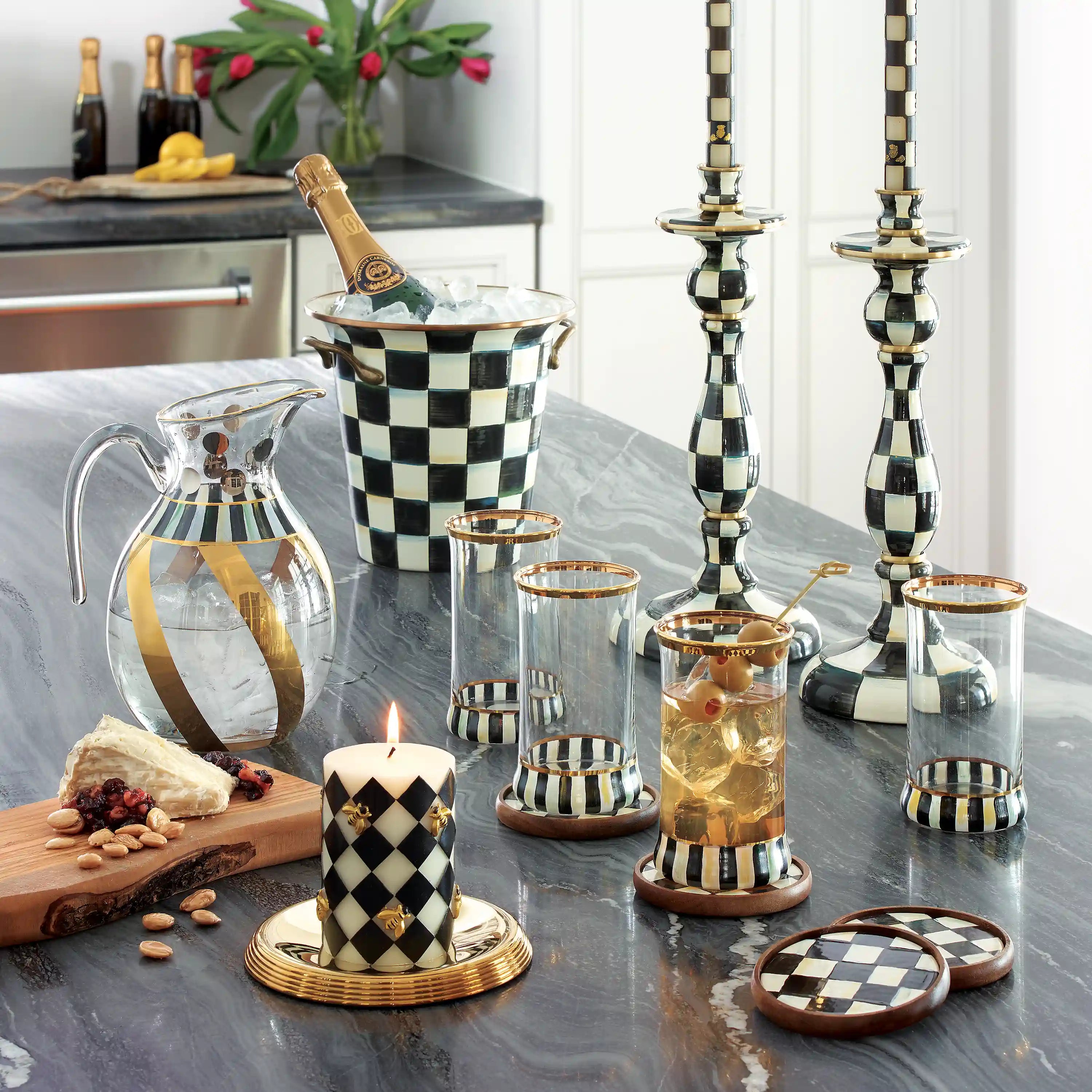 Emerald Check Medium Candlestick