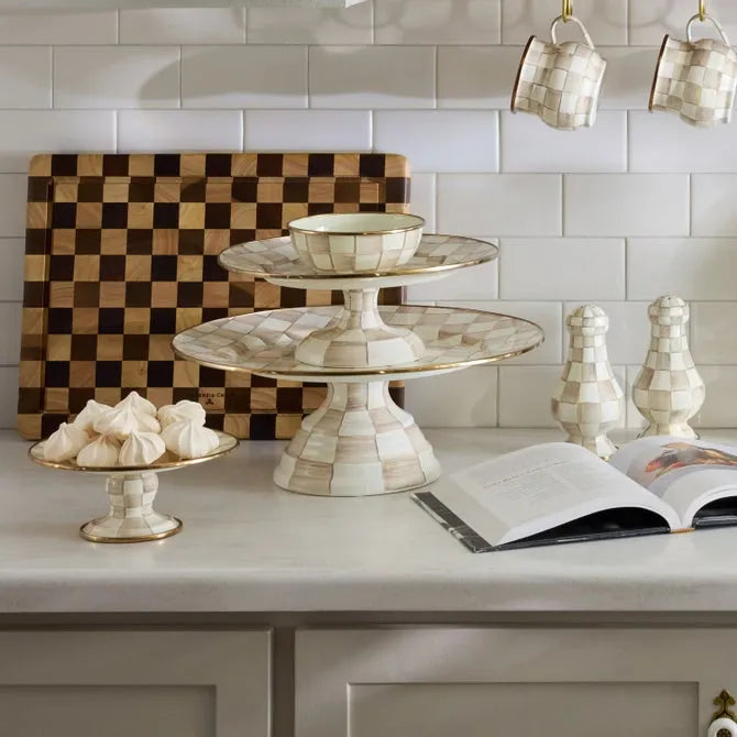 Mocha Check Mini Pedestal Platter