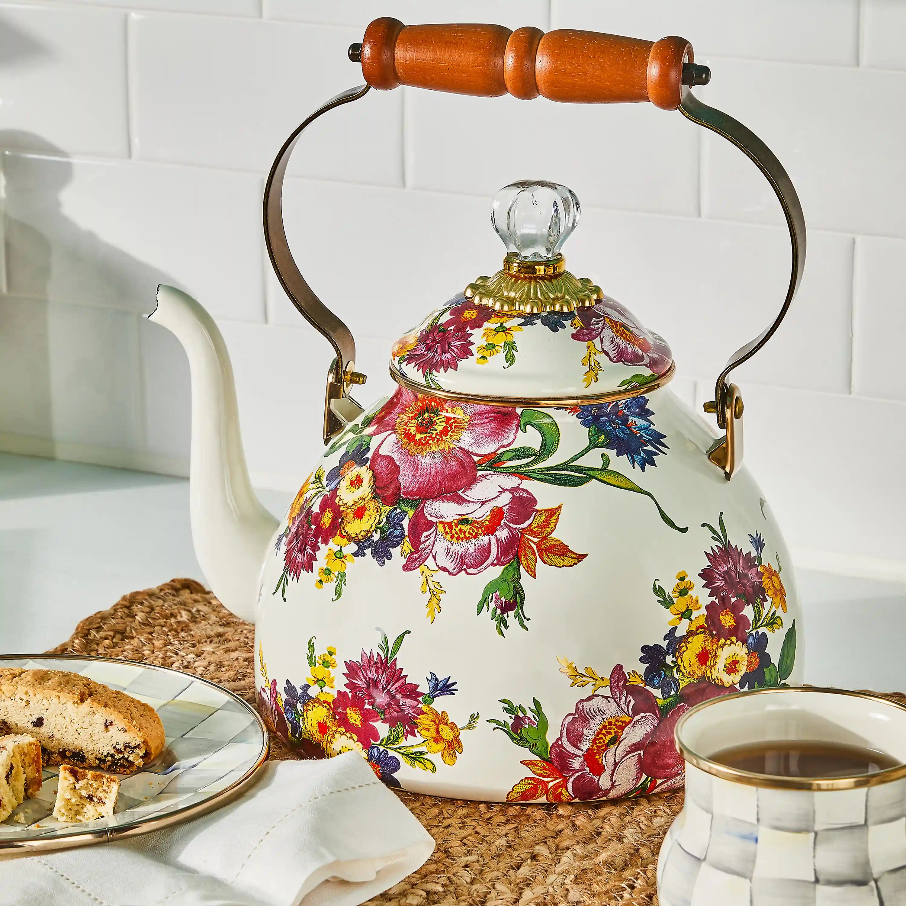 Wild Rose Slate 2 Quart Tea Kettle