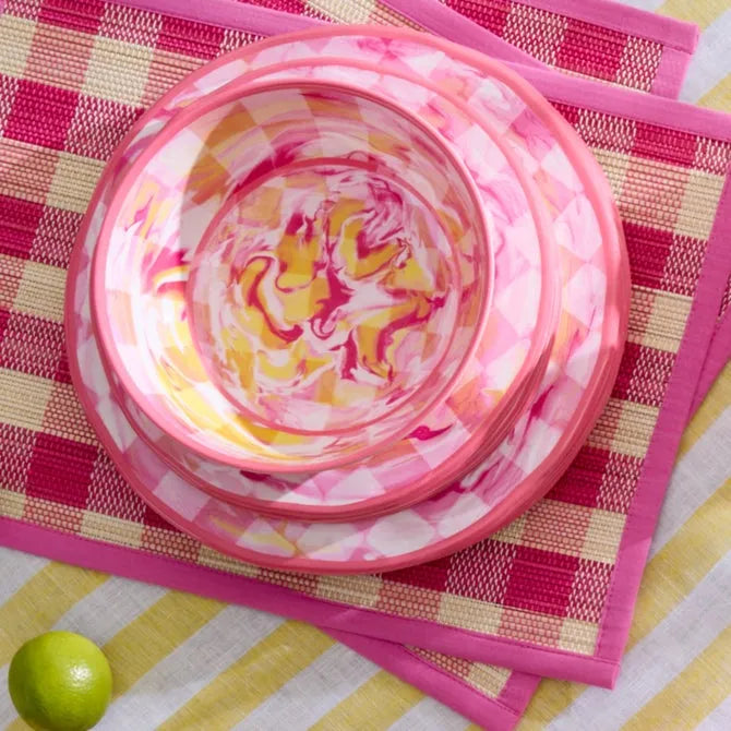 Pink Marble Check Melamine Small Bowls, Set of 4