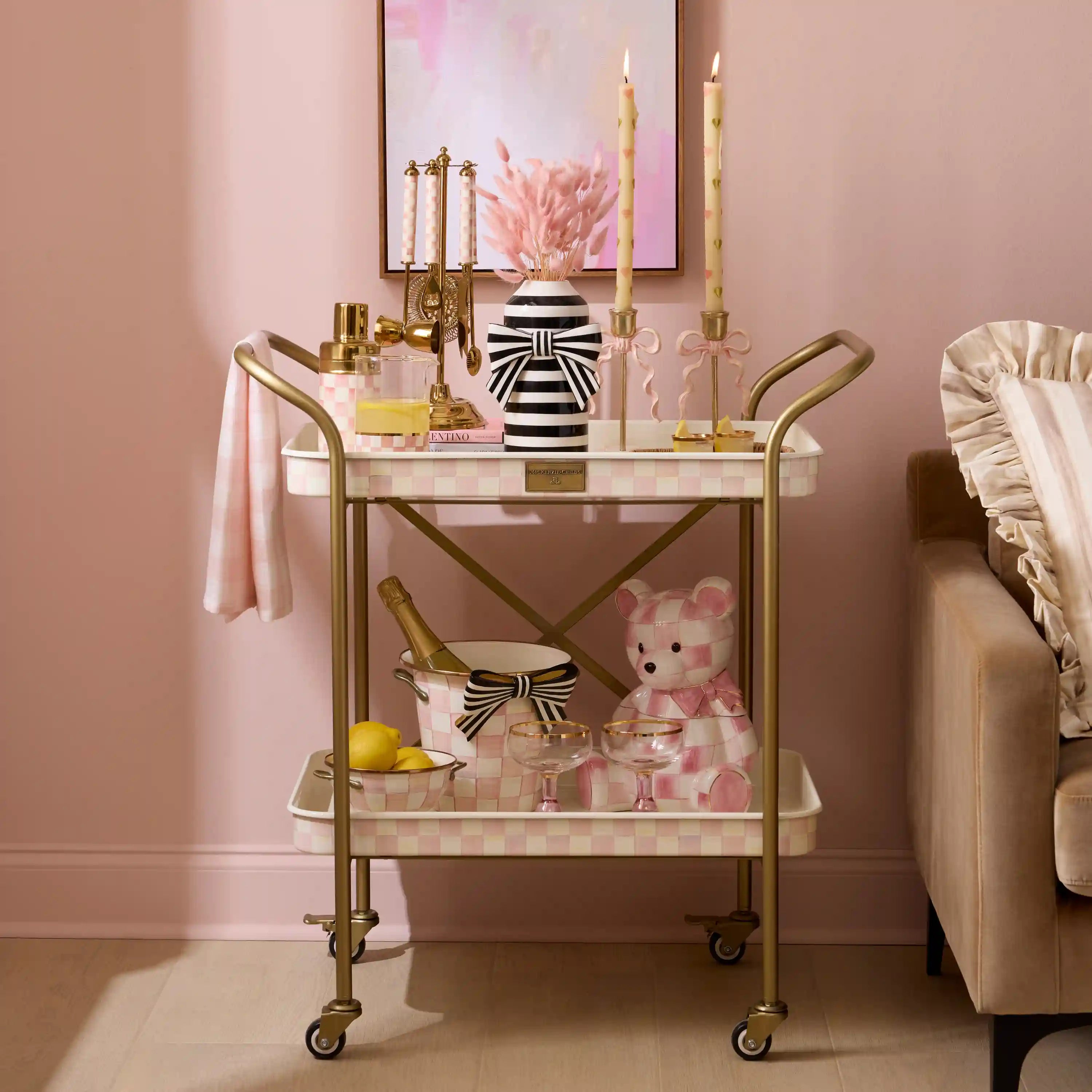 Mocha Check 3-Tier Kitchen Cart