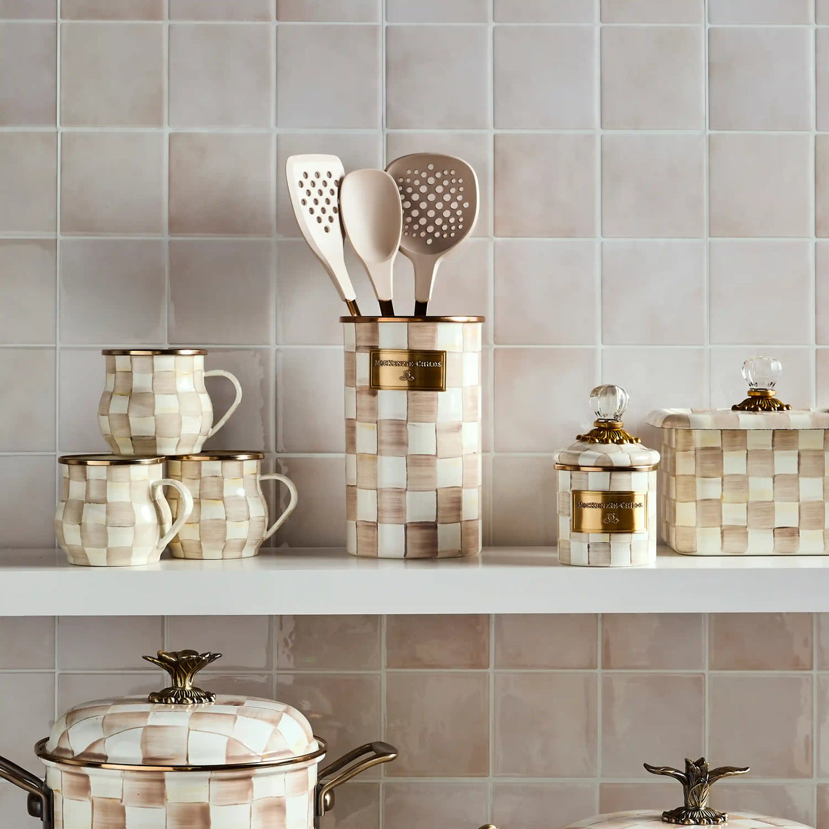 Violet Check Utensil Holder