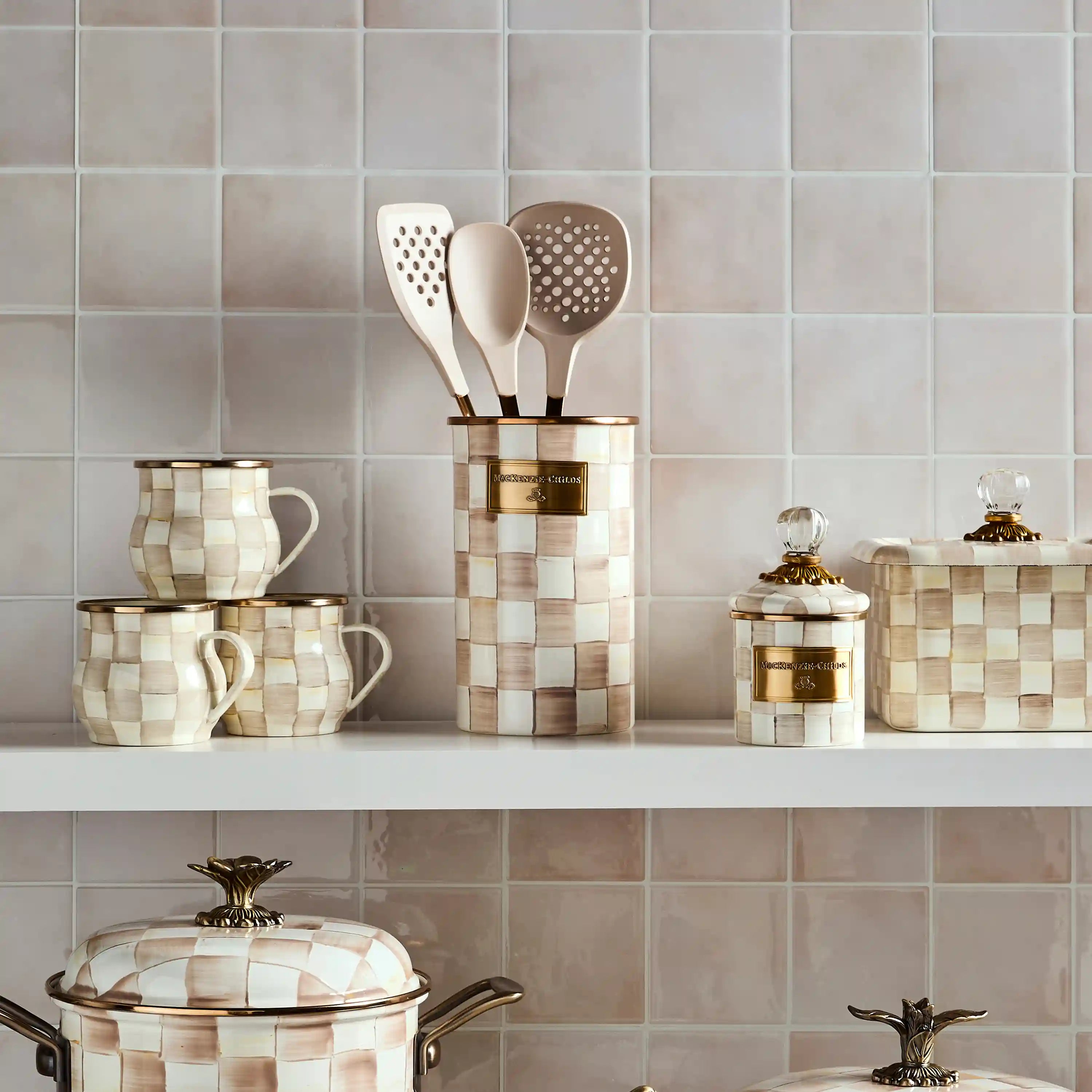 Emerald Check Utensil Holder