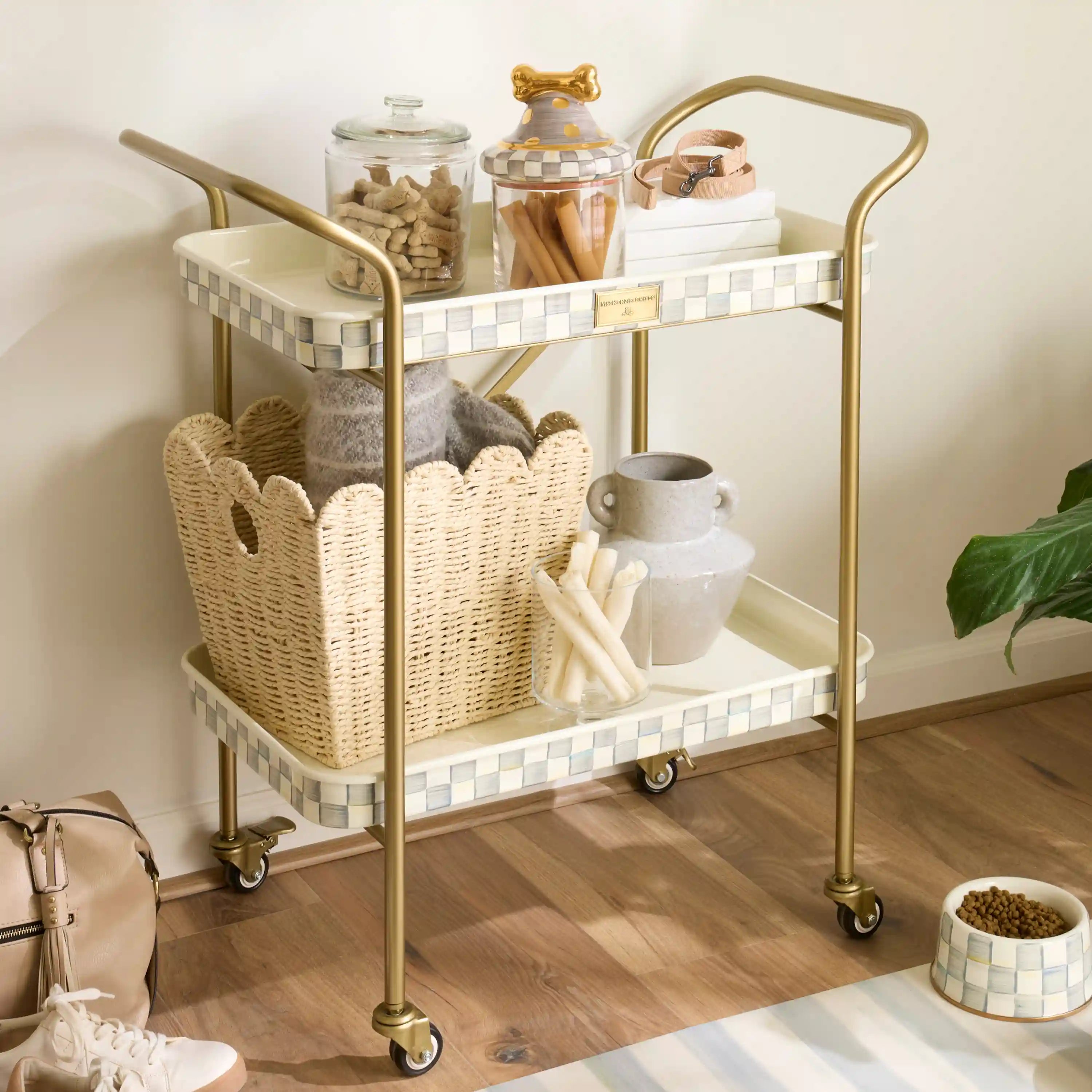 Mocha Check 2-Tier Kitchen Cart