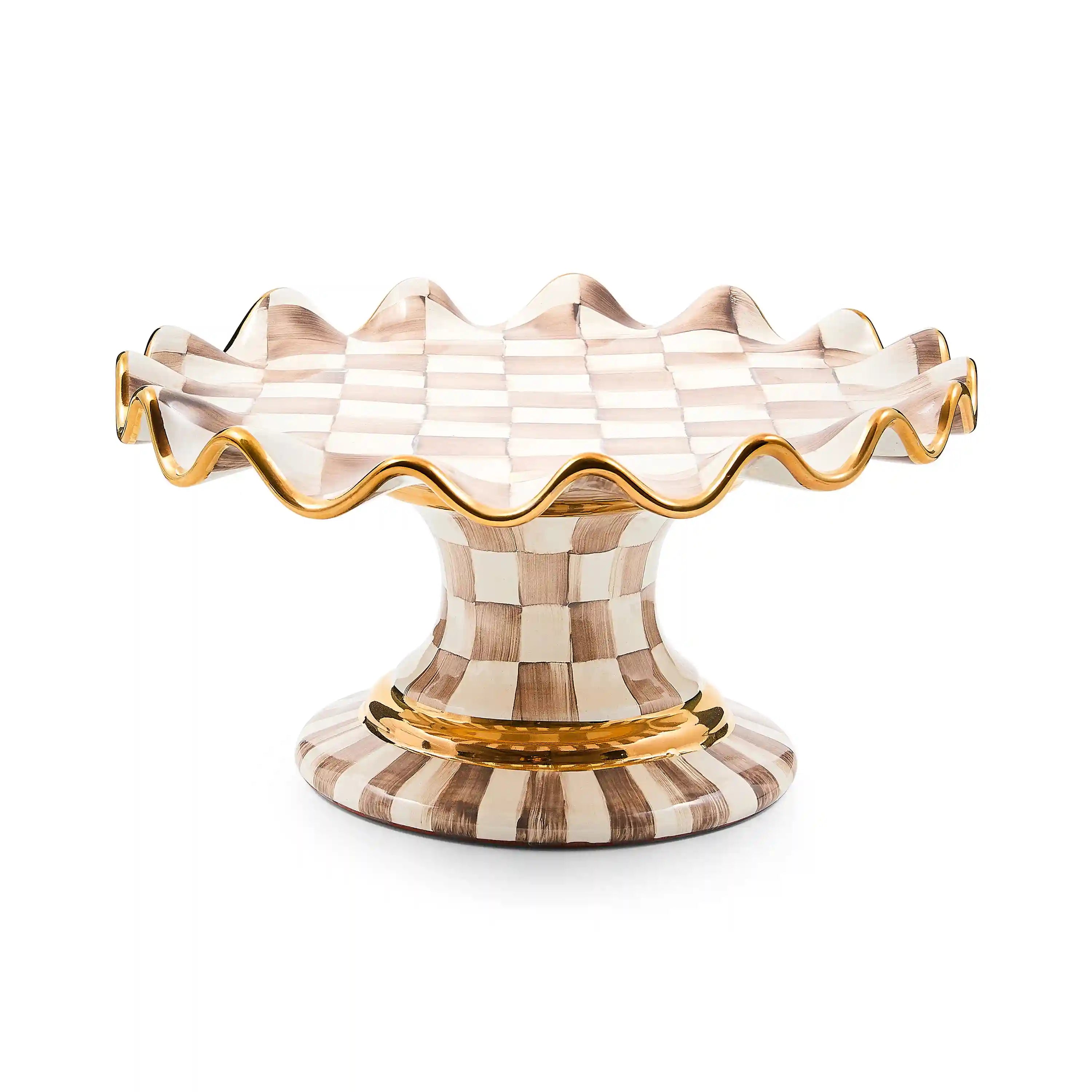 Rosy Check Ceramic Fluted Cake Stand