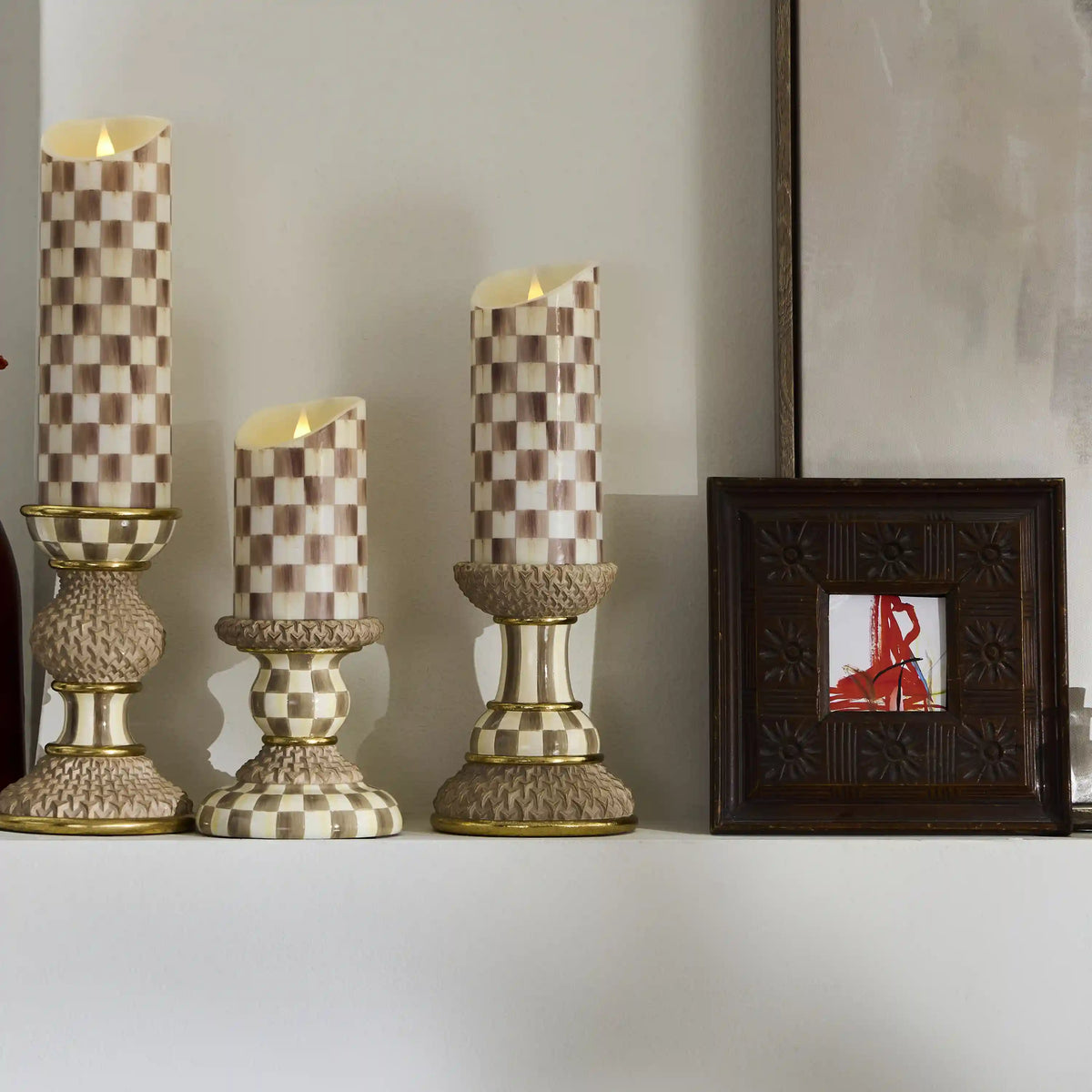Emerald Check Flameless 9" Pillar Candle