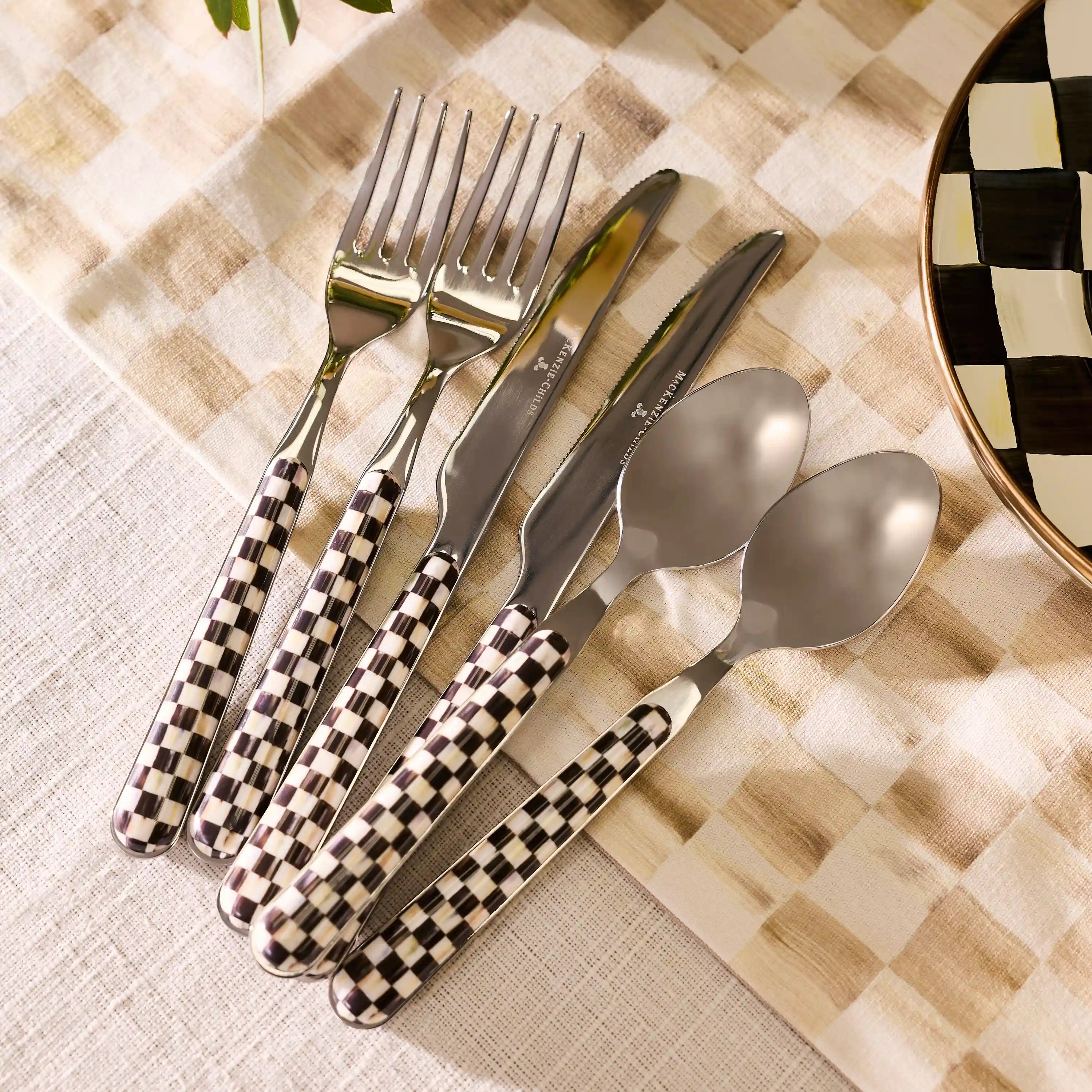 Sterling Check Bistro Flatware 5 Piece Place Setting