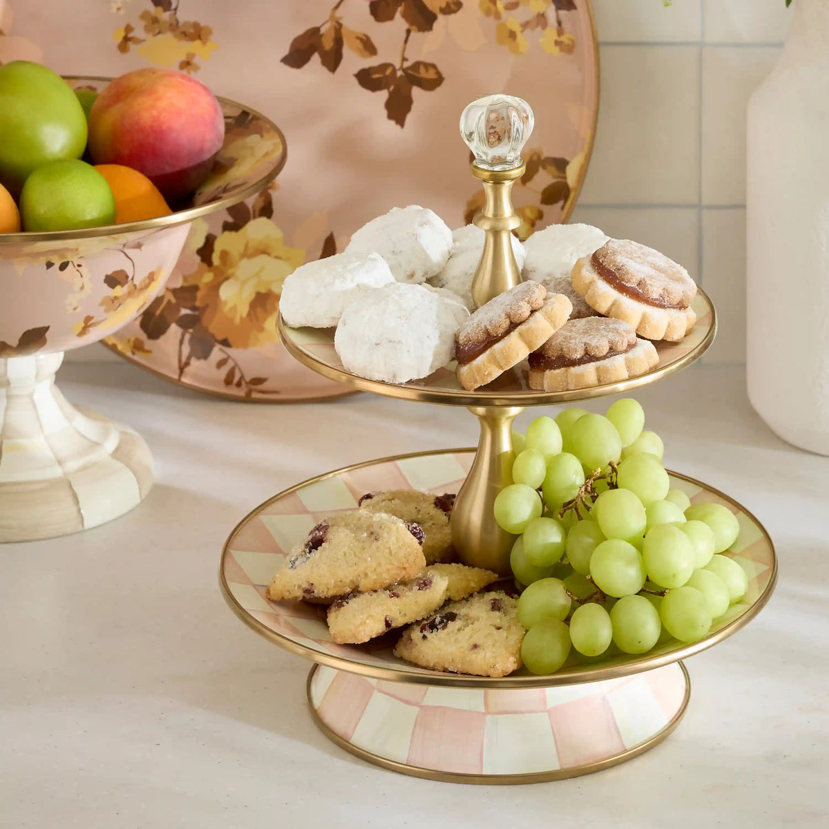 Mocha Check Three Tier Sweet Stand