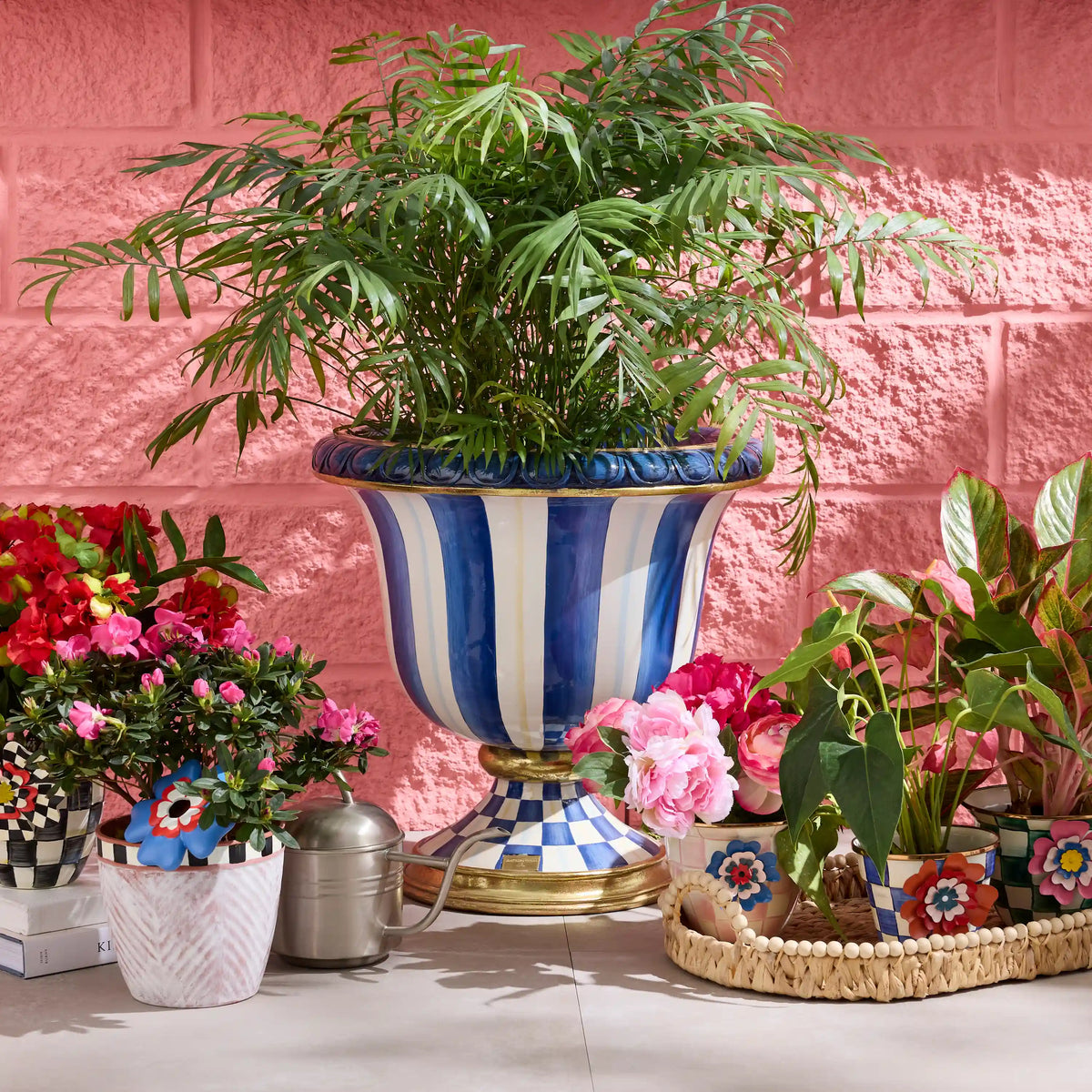 Violet Check Pedestal Urn