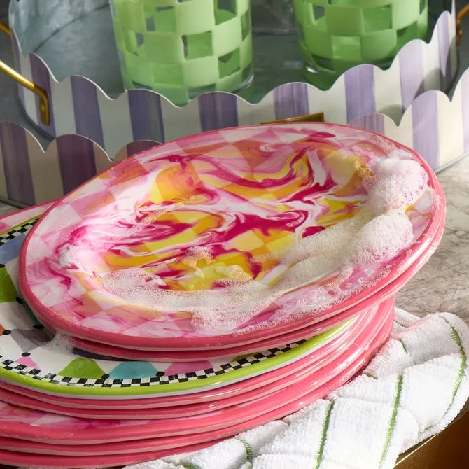Pink Marble Check Melamine Salad Plates, Set of 4