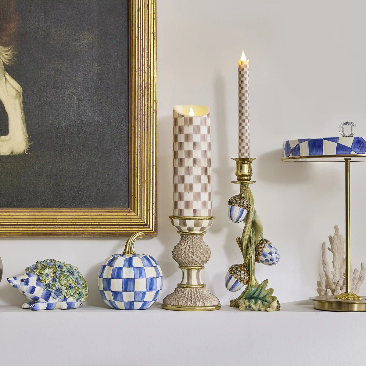 Mocha Check Flameless 9" Pillar Candle