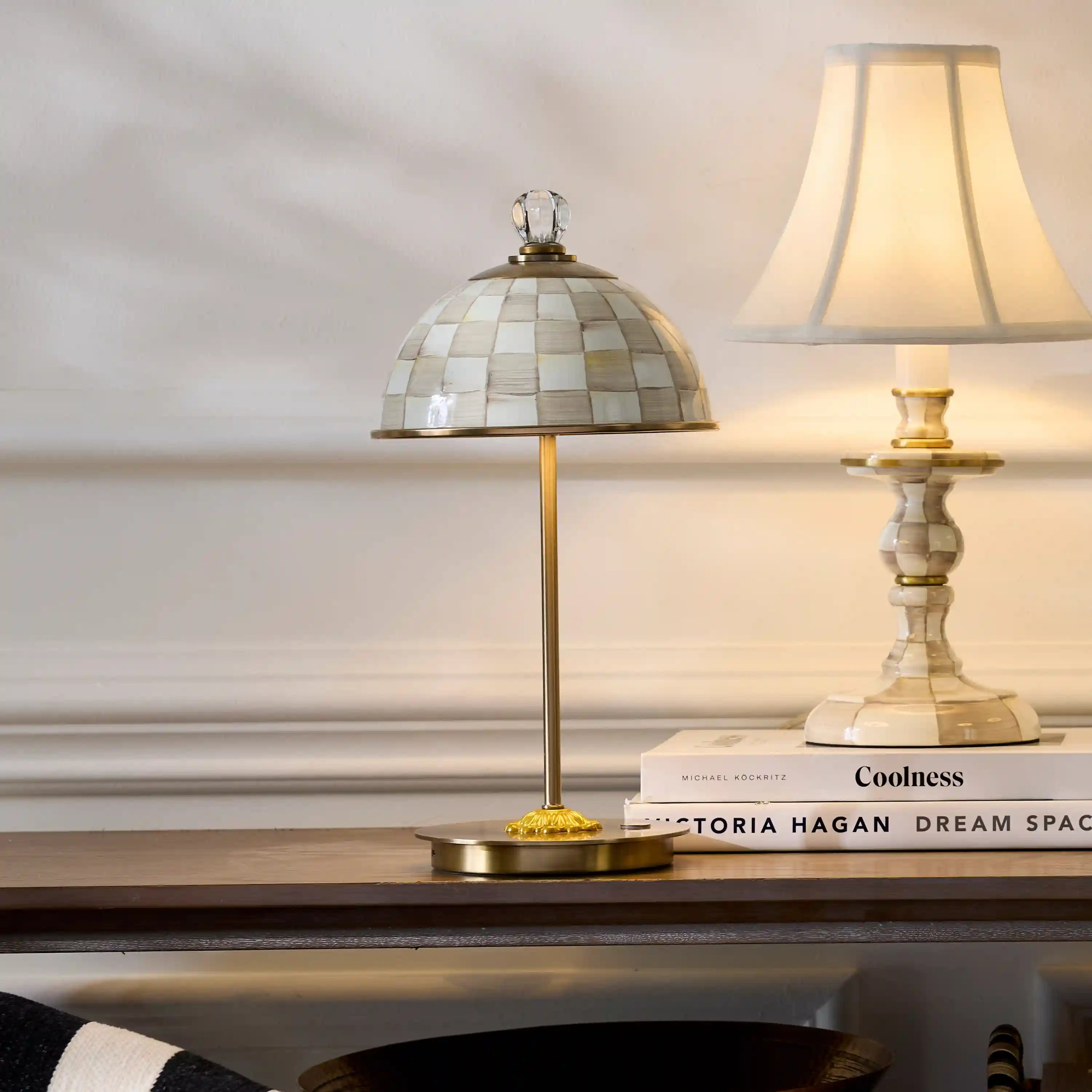 Violet Check LED Rechargeable Dome Table Lamp