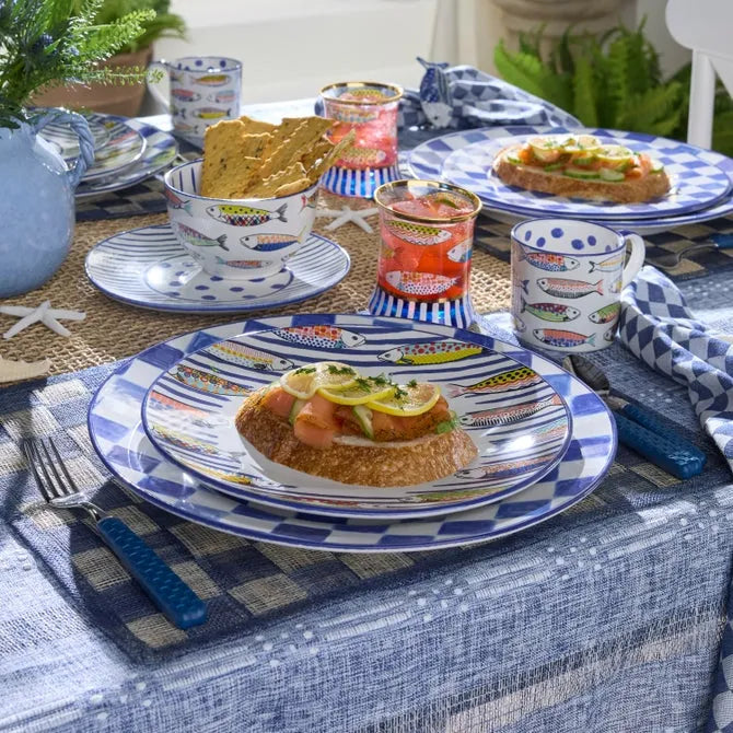 Indigo Check Round Platter