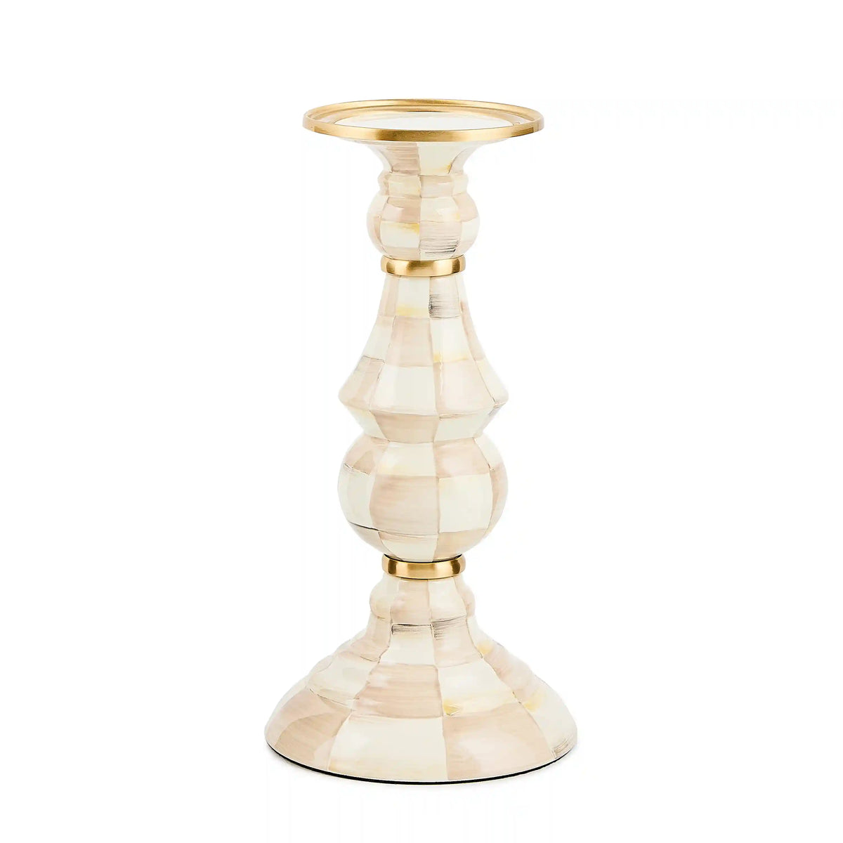 Emerald Check Large Pillar Candlestick