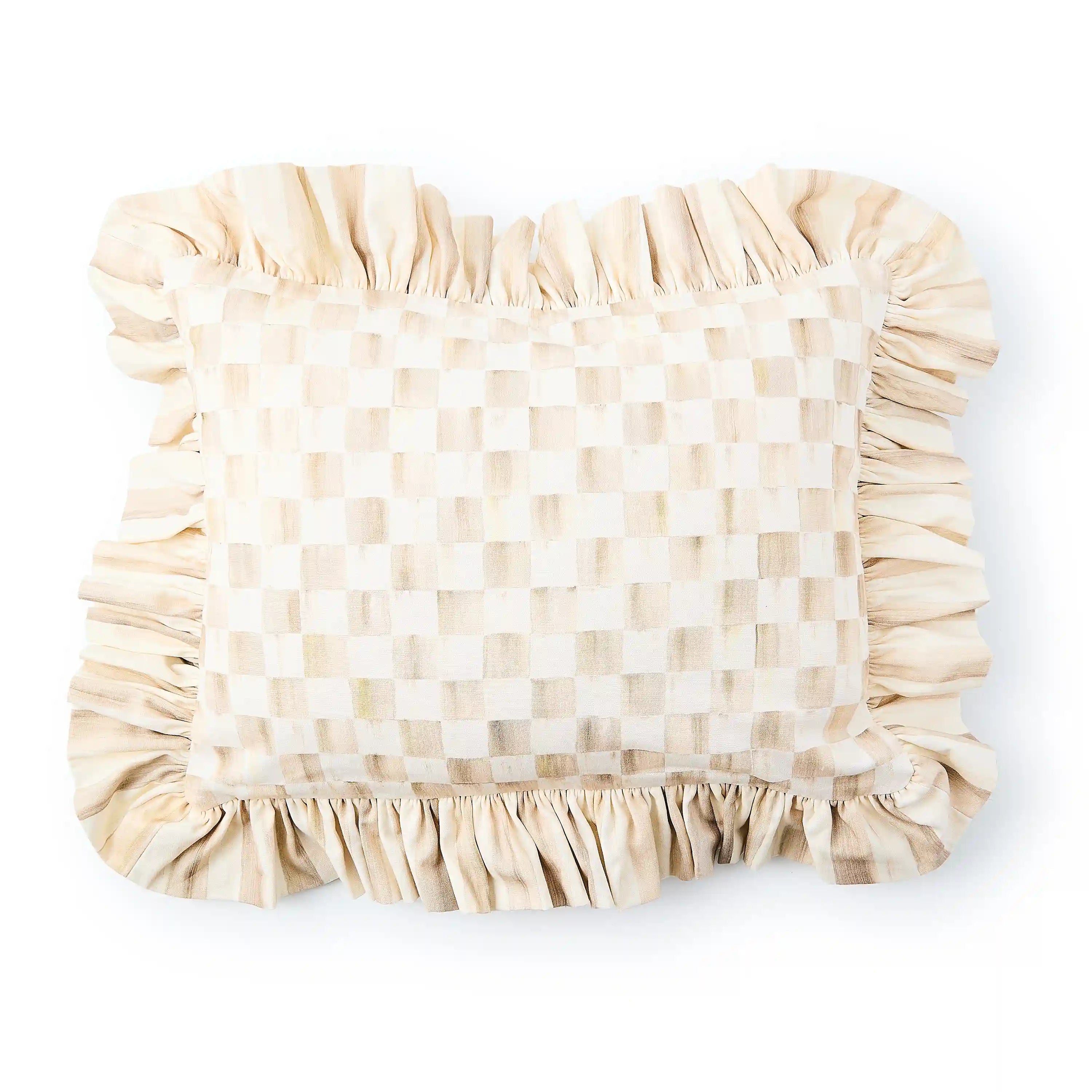 Mocha Check Throw Pillow with Ruffle
