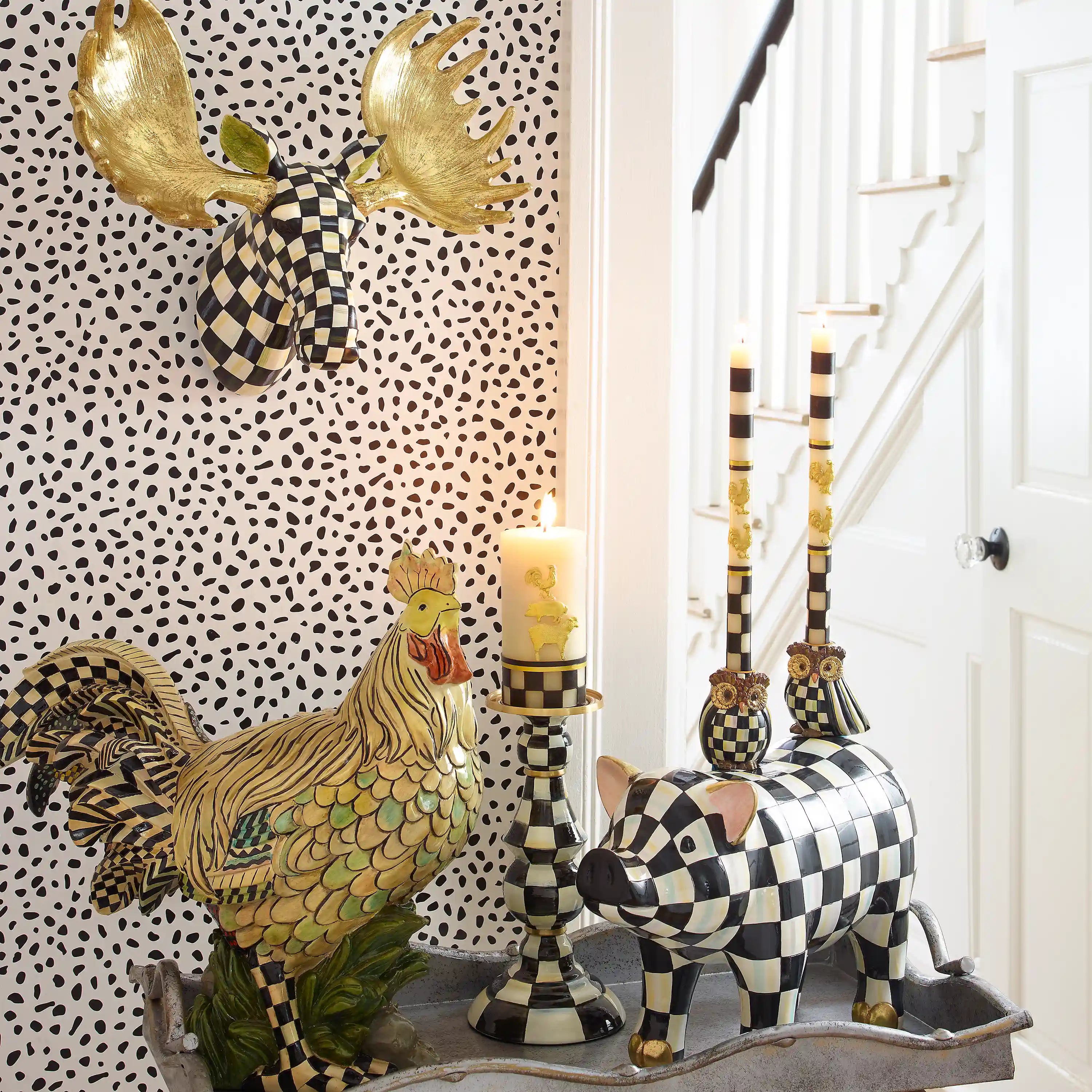 Mocha Check Moose Wall Decor