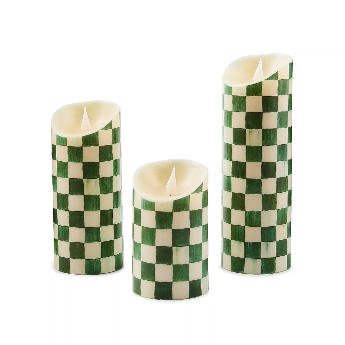 Mocha Check Flameless 7" Pillar Candle