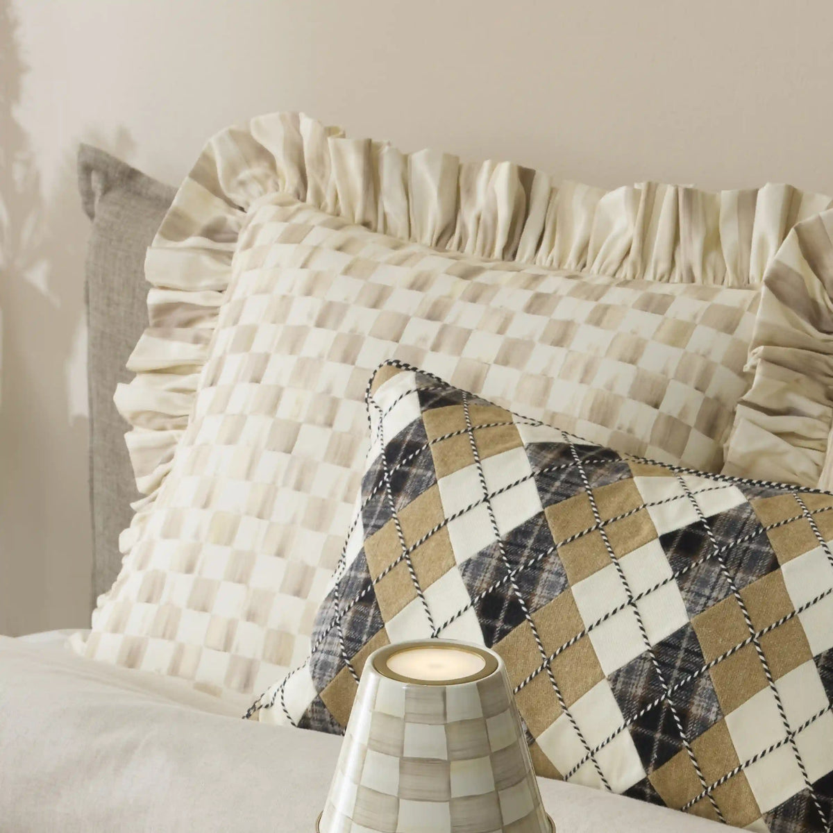 Rosy Stripe Ruffle Throw Pillow