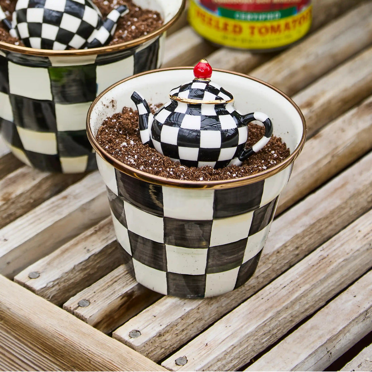 Mocha Check Small Garden Pot