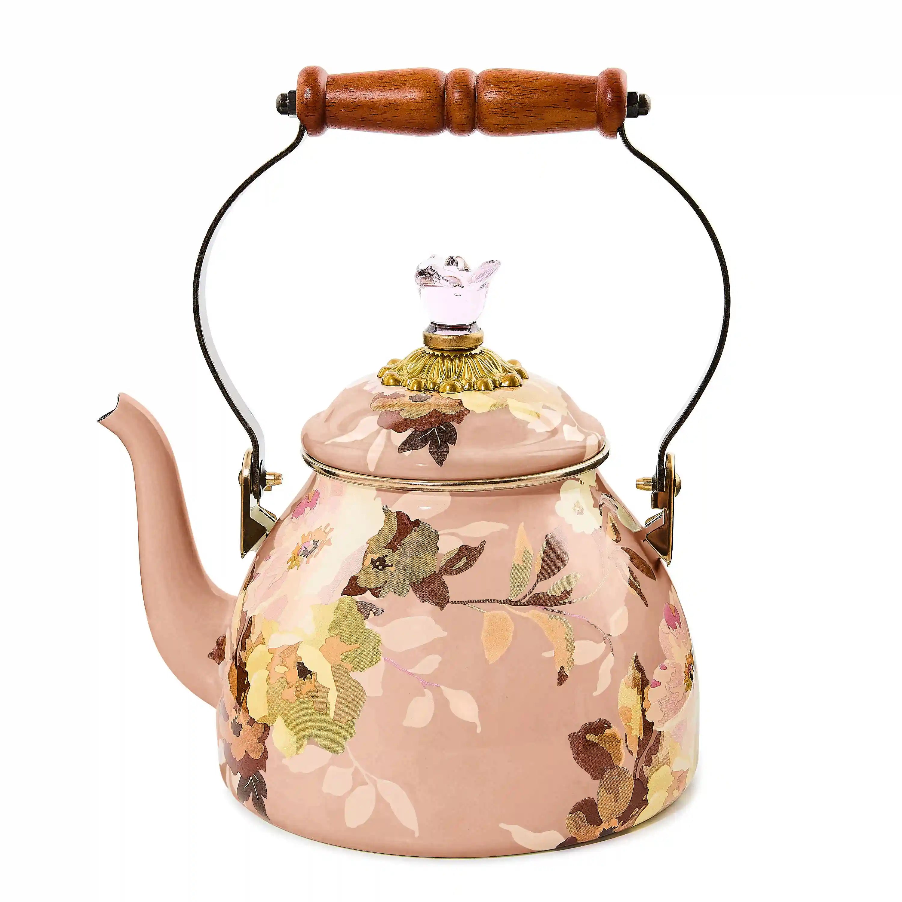 Wild Rose White 3 Quart Tea Kettle