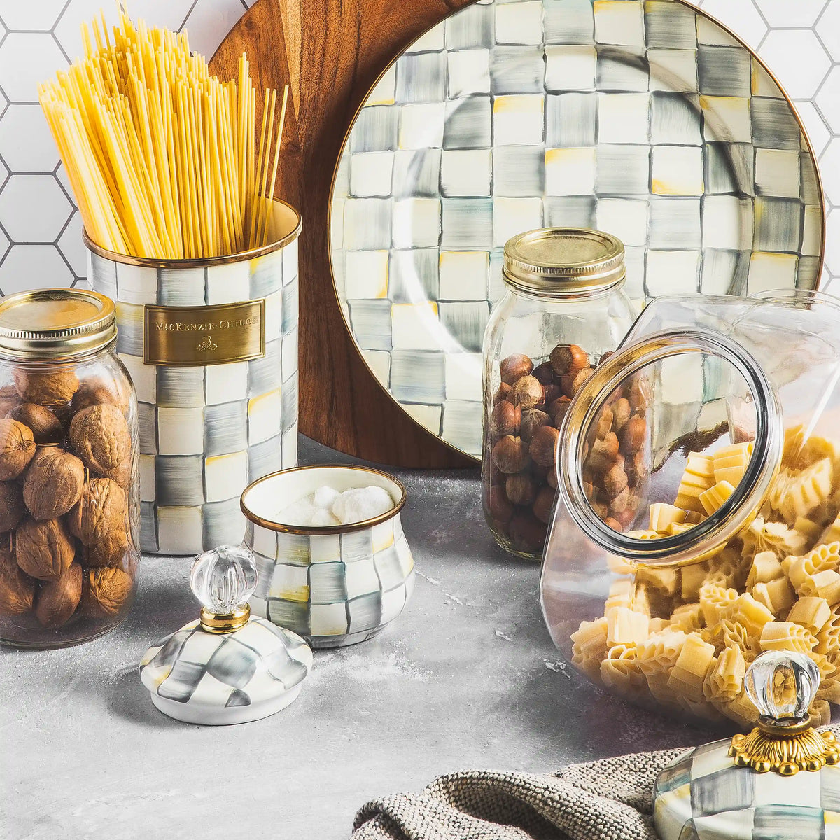 Cookie Jar with Royal Check Lid