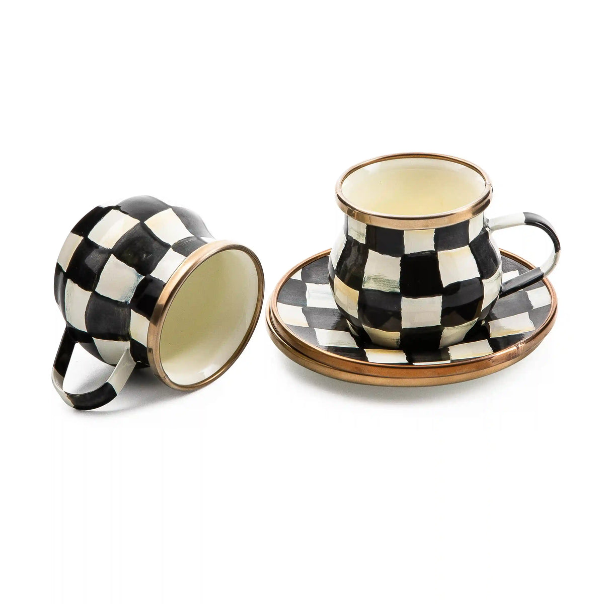 Mocha Check Espresso Cup & Saucer Set